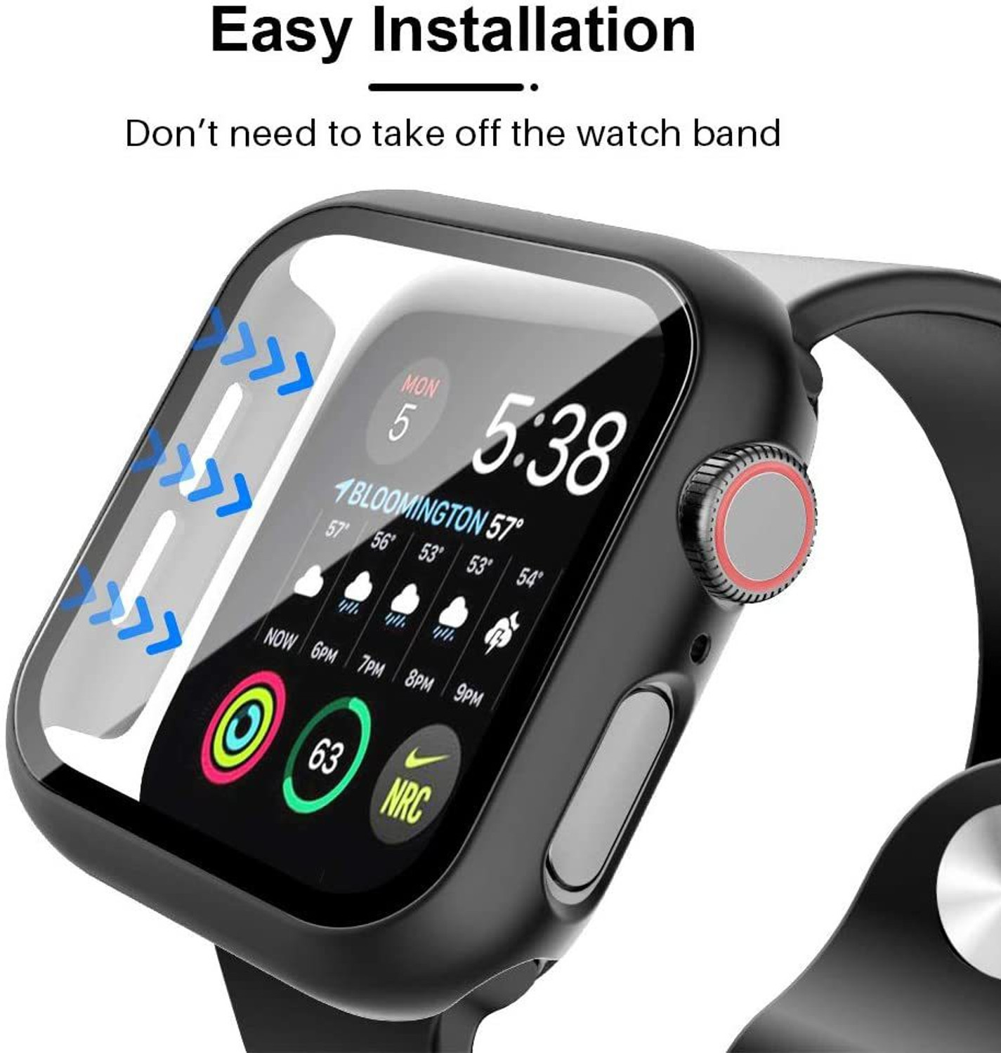 Image of Hamz Edge To Edge Tempered Glass for Case Compatible with iWatch 44mm Series 7 /SE /6 /5 /4 /3 /2 /1 Built-in Tempered Glass, Hard PC Protector Cover
