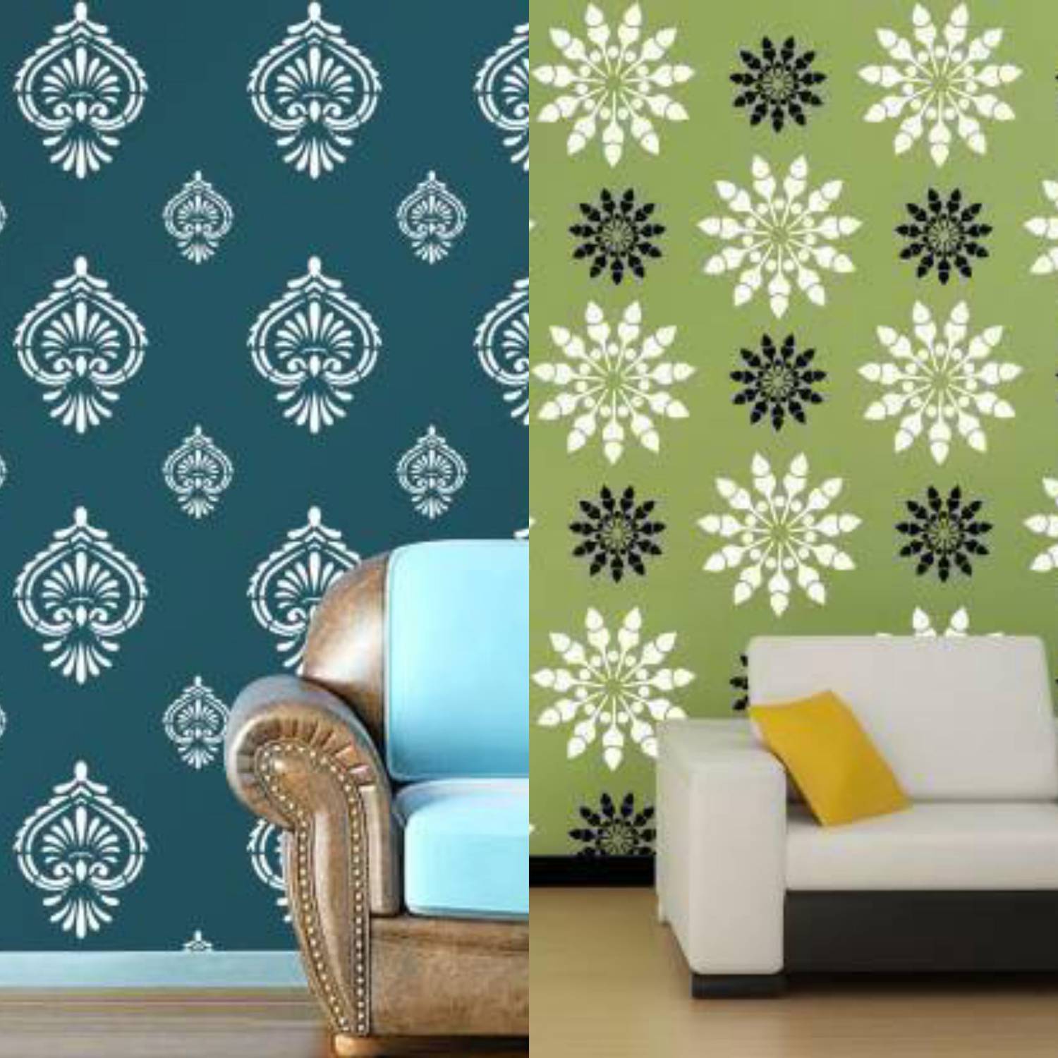 Aaradhya Collection Reusable DIY Designer PVC Wall Stencil Painting for Home Decoration Combo (16 x 24 inches, Rajasthani Pattern & Flower Pattern) 30015_A711 Wall Stencil Stencil