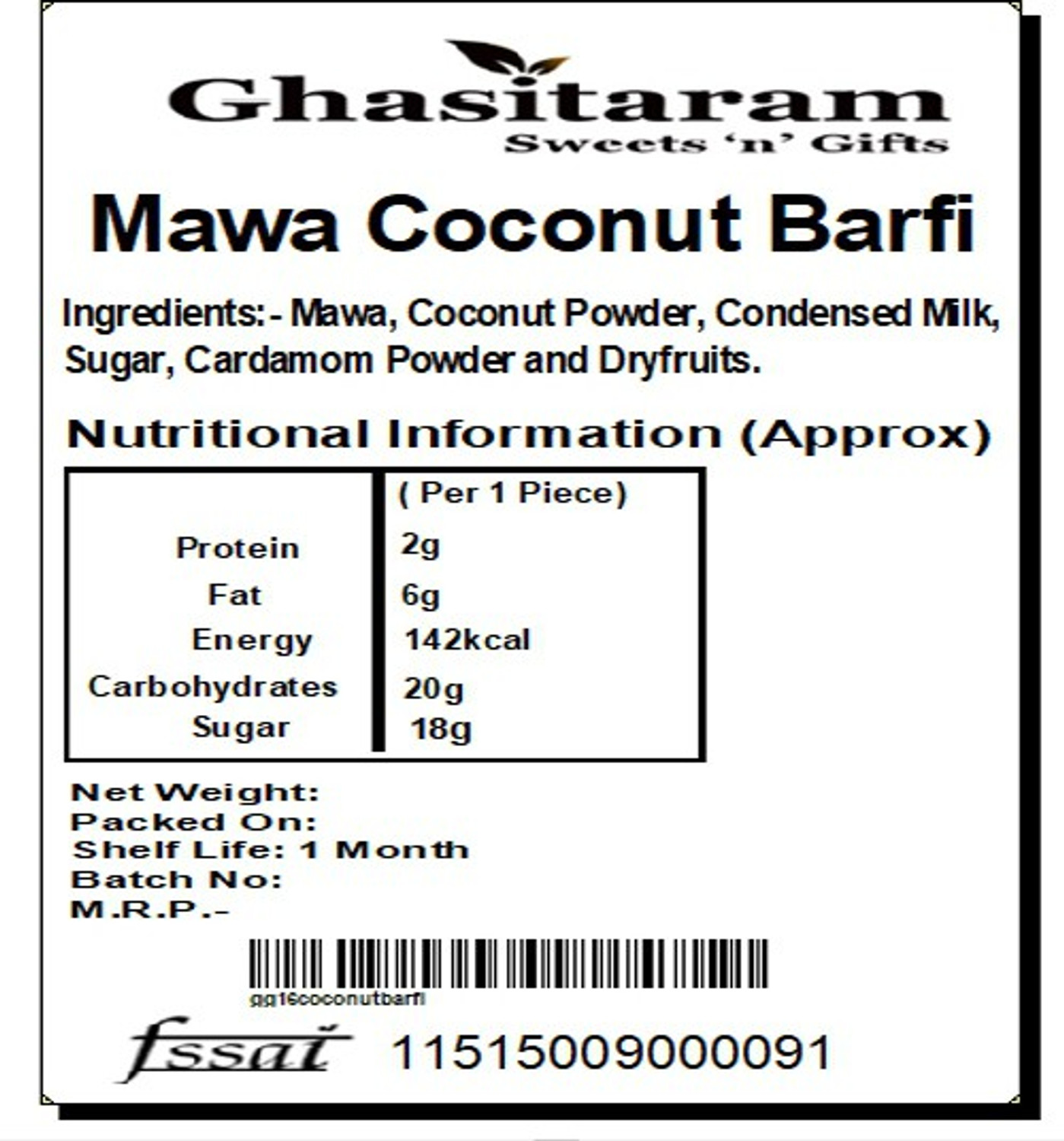 Image of Ghasitaram Gifts Mawa Coconut Barfi
