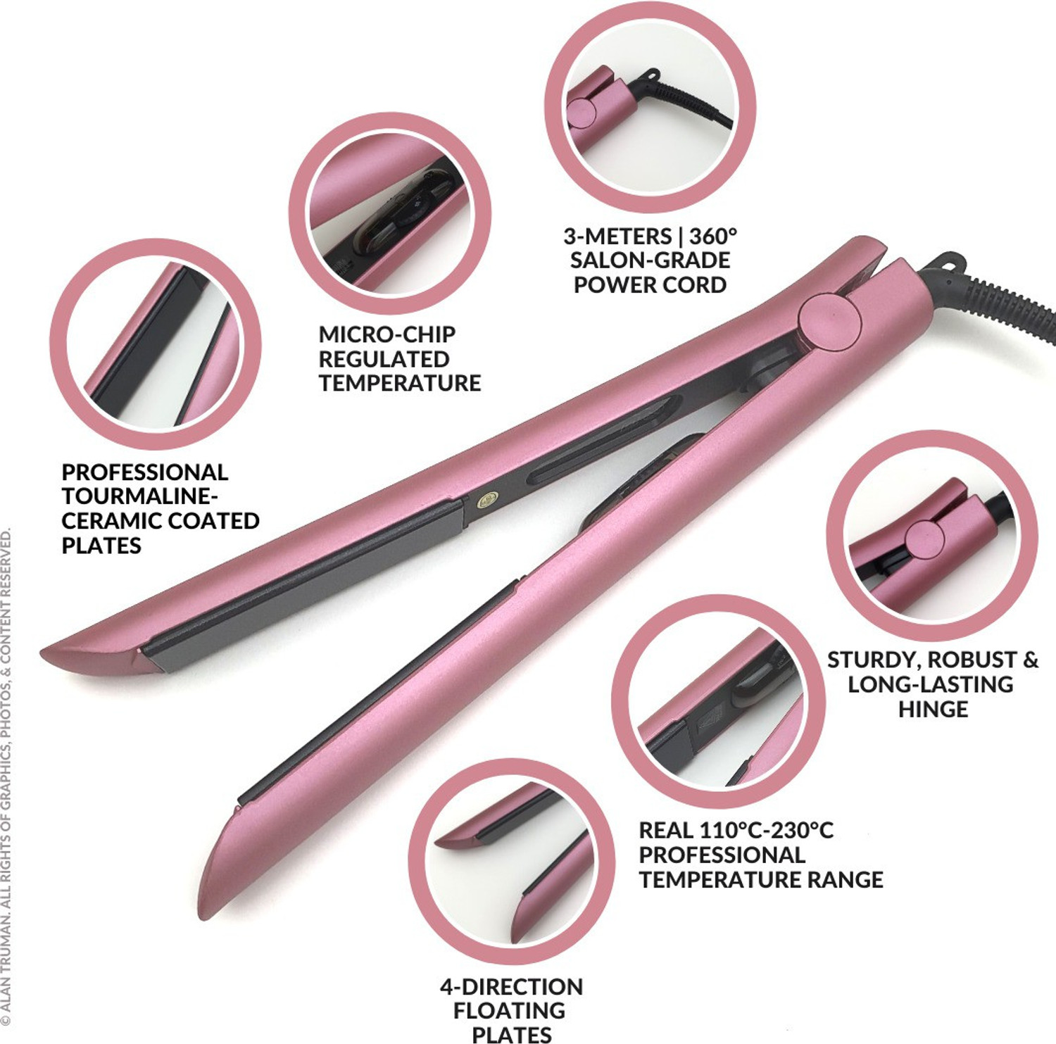 Image of Alan Truman AT-104 Soft Pink Tourmaline Ceramic Hair Straightener