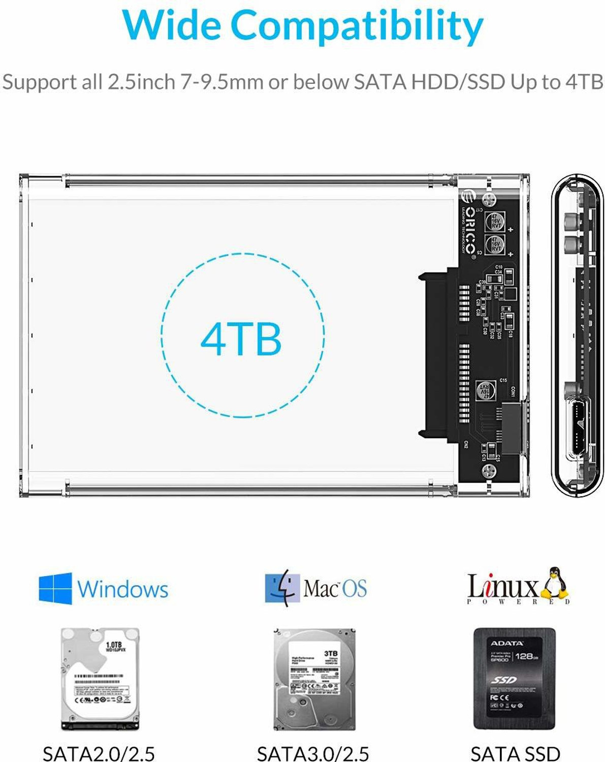 Image of TEQGO SMACC TRANSPARENT 2.5 inch Shock Resistant SATA 1 /2 /3 USB 3.0 HARD DRIVE EXTERNAL CASE PLUG AND PLAY
