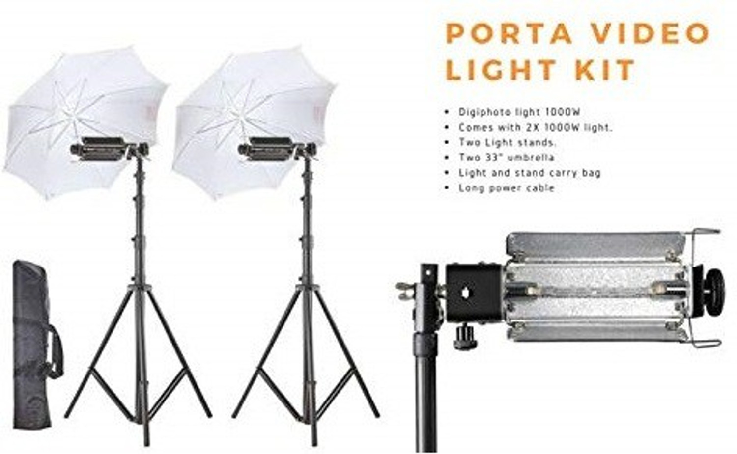 Image of WON Pair Studio Porta Umbrella Video Light for Video Photography Portable Studio Kit 9 FEET New Edition 2021 White Reflector Umbrella