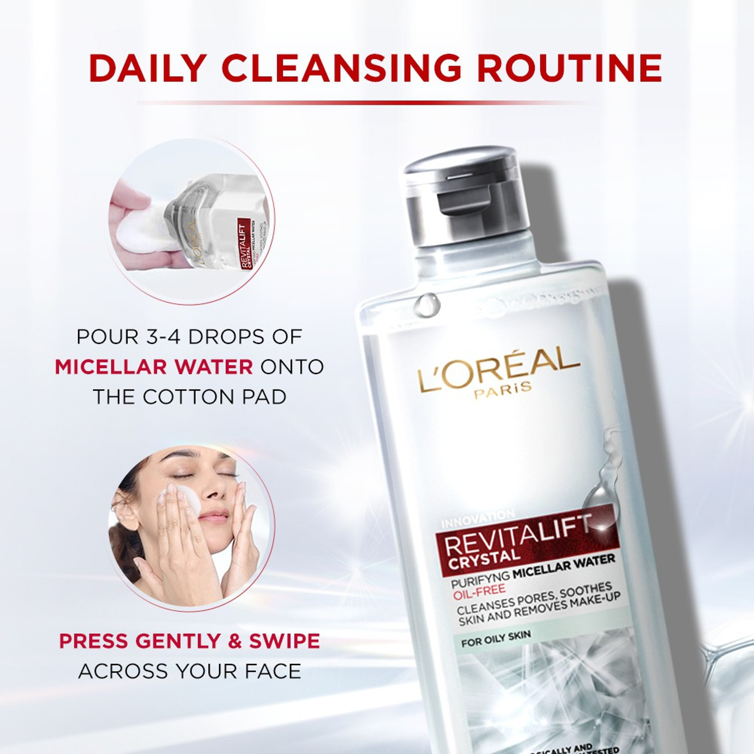 Image of L'Oreal Paris Revitalift Crystal Purifying Micellar Water With Oil-Free Technology, 400ml | Cleanses pores & removes makeup Face Wash