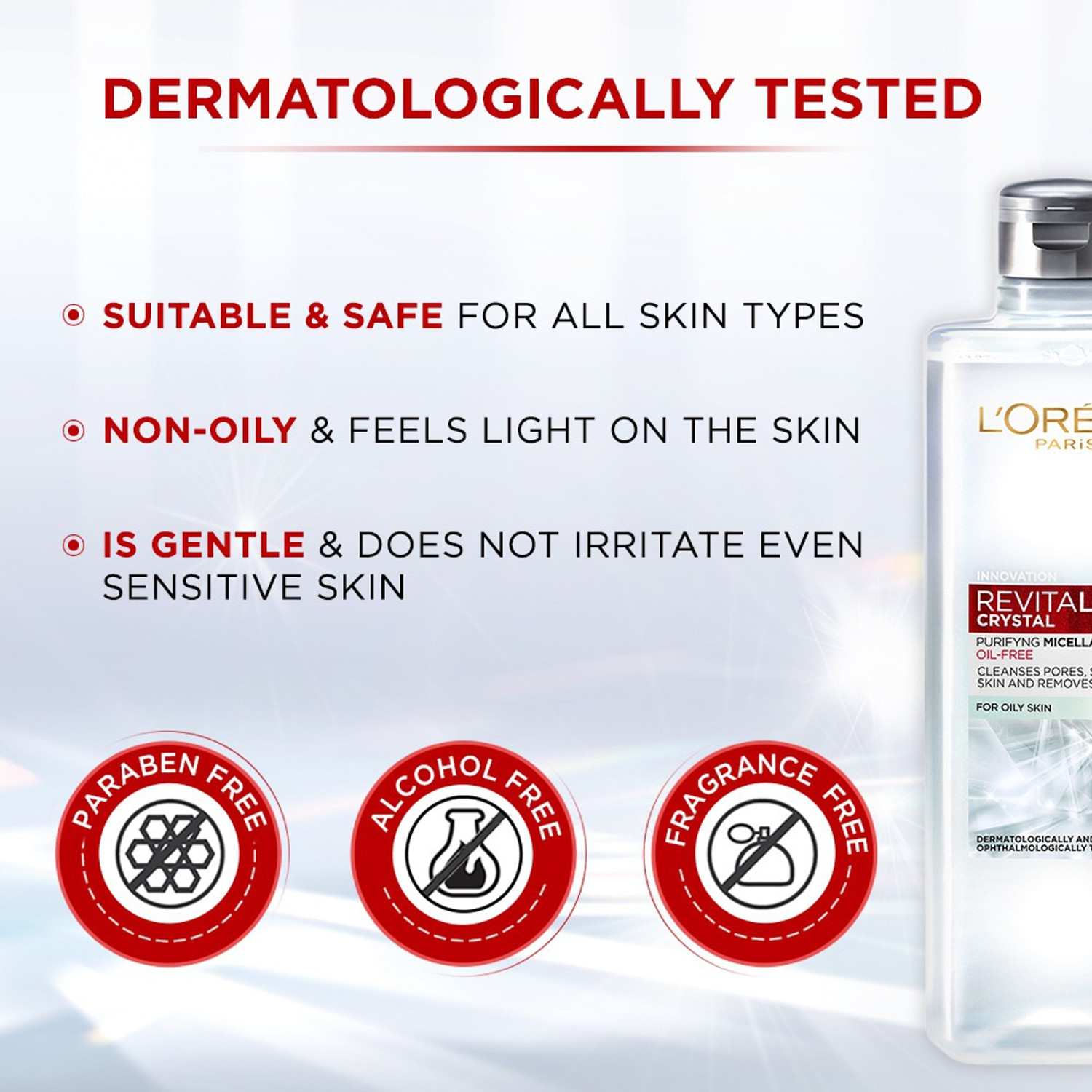 Image of L'Oreal Paris Revitalift Crystal Purifying Micellar Water With Oil-Free Technology, 400ml | Cleanses pores & removes makeup Face Wash