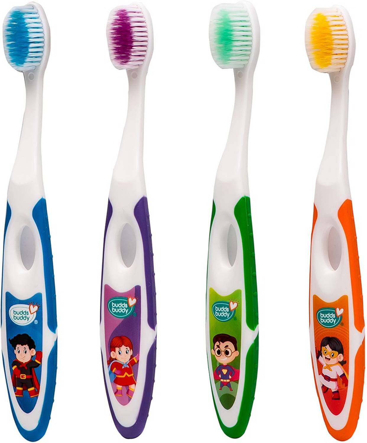 Buddsbuddy Combo of 4 Super Heros Cartoon Kids Soft Bristles Tooth brush 2yrs+, Multicolor Soft Toothbrush