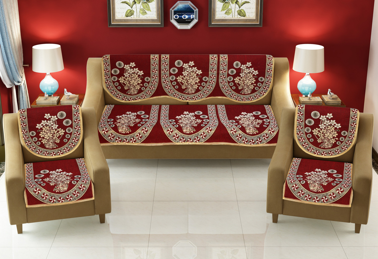 Image of AK Decor Cotton 3+1+1 Seater Sofa Abstract Cover