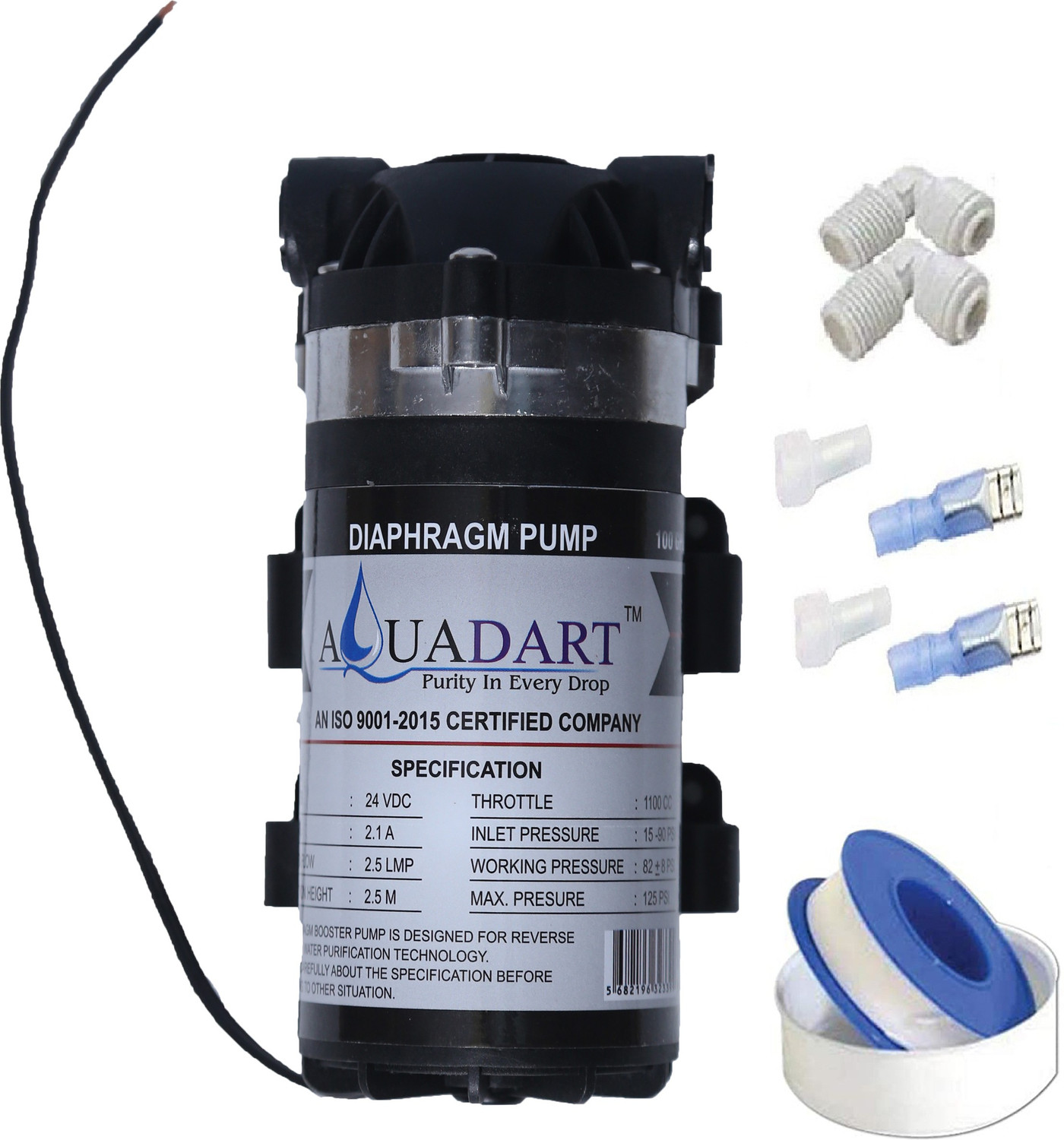 Image of AquaDart Service Kit With Booster Pump 100 GPD Suitable for All Types of Water Purifiers with SMPS Adaptor - 24V DC, 2.5A and Solenoid Valve 24v SV Solid Filter Cartridge