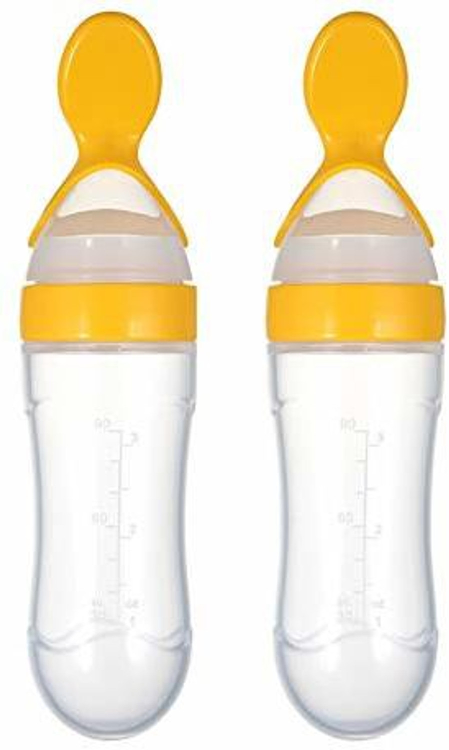 Image of Safe-o-kid Easy Squeezy Silicone Food Feeder Feeder Spoon (Soft Tip) Bottle, yellow, 90ml, Pack of 2 - silicone