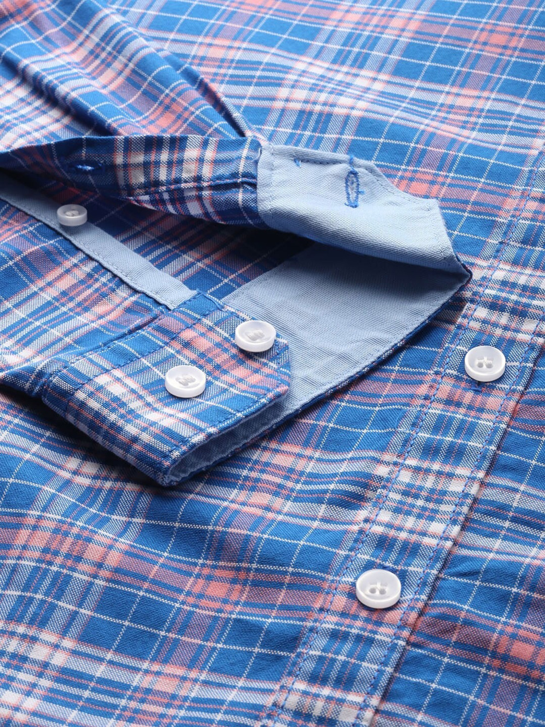Image of Mast & Harbour Men Checkered Casual Blue Shirt