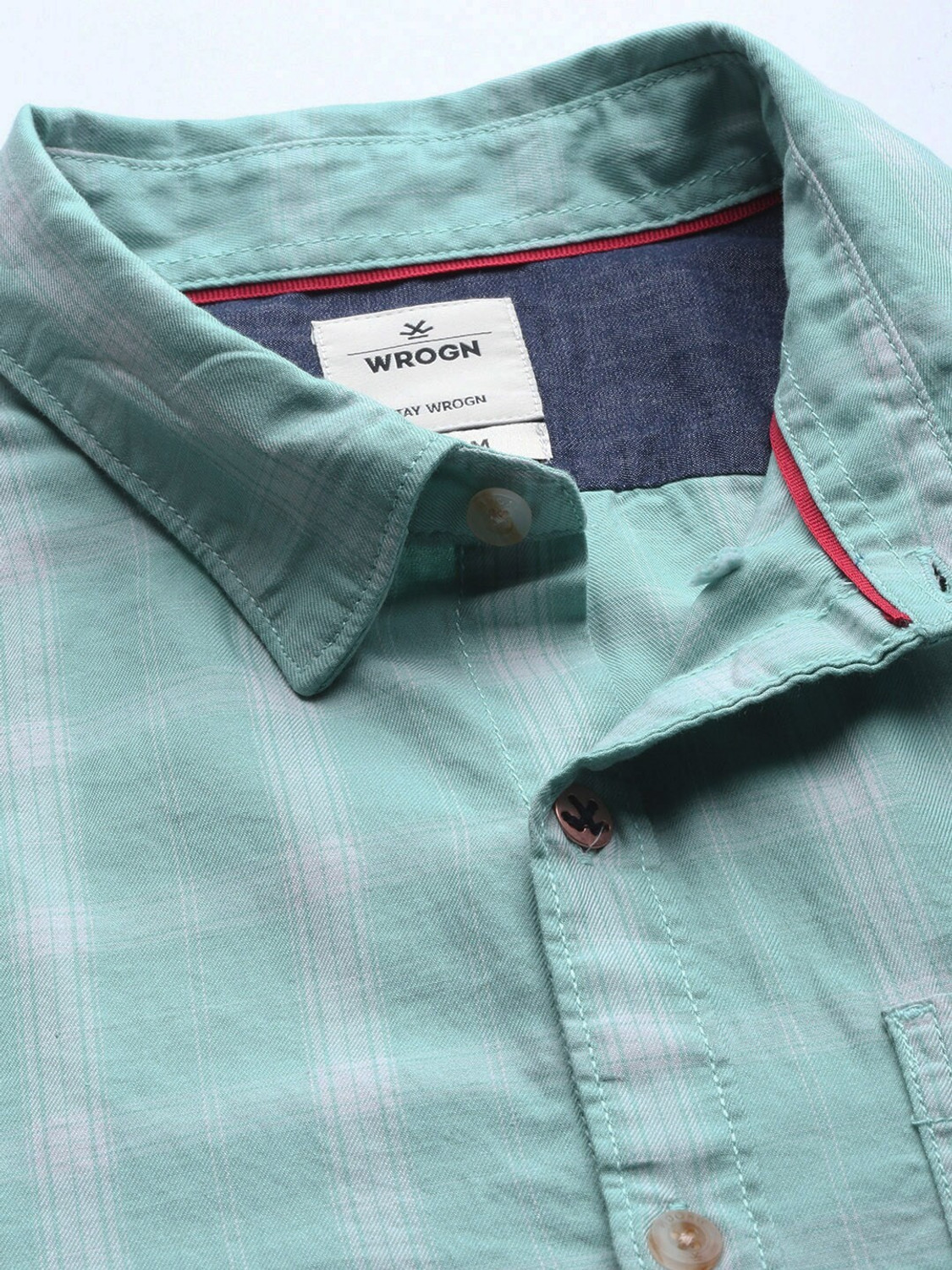 Image of WROGN Men Checkered Casual Green Shirt