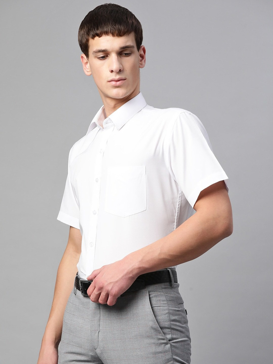 Image of English Navy Men Solid Formal White Shirt