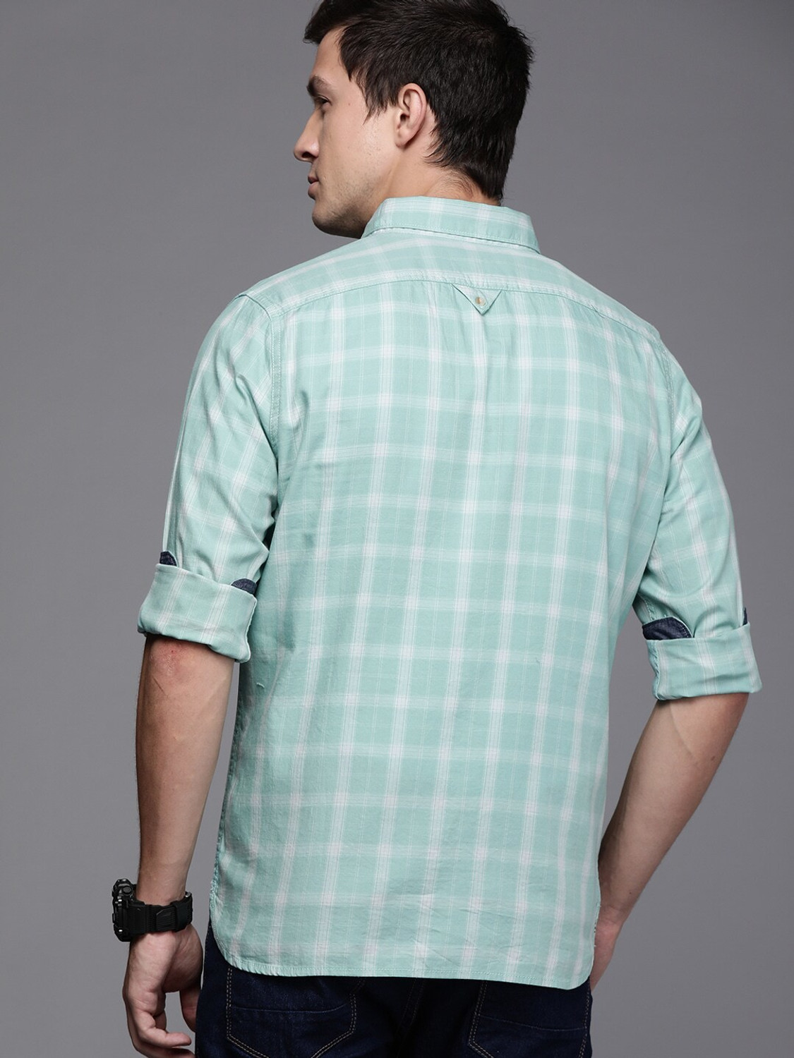 Image of WROGN Men Checkered Casual Green Shirt