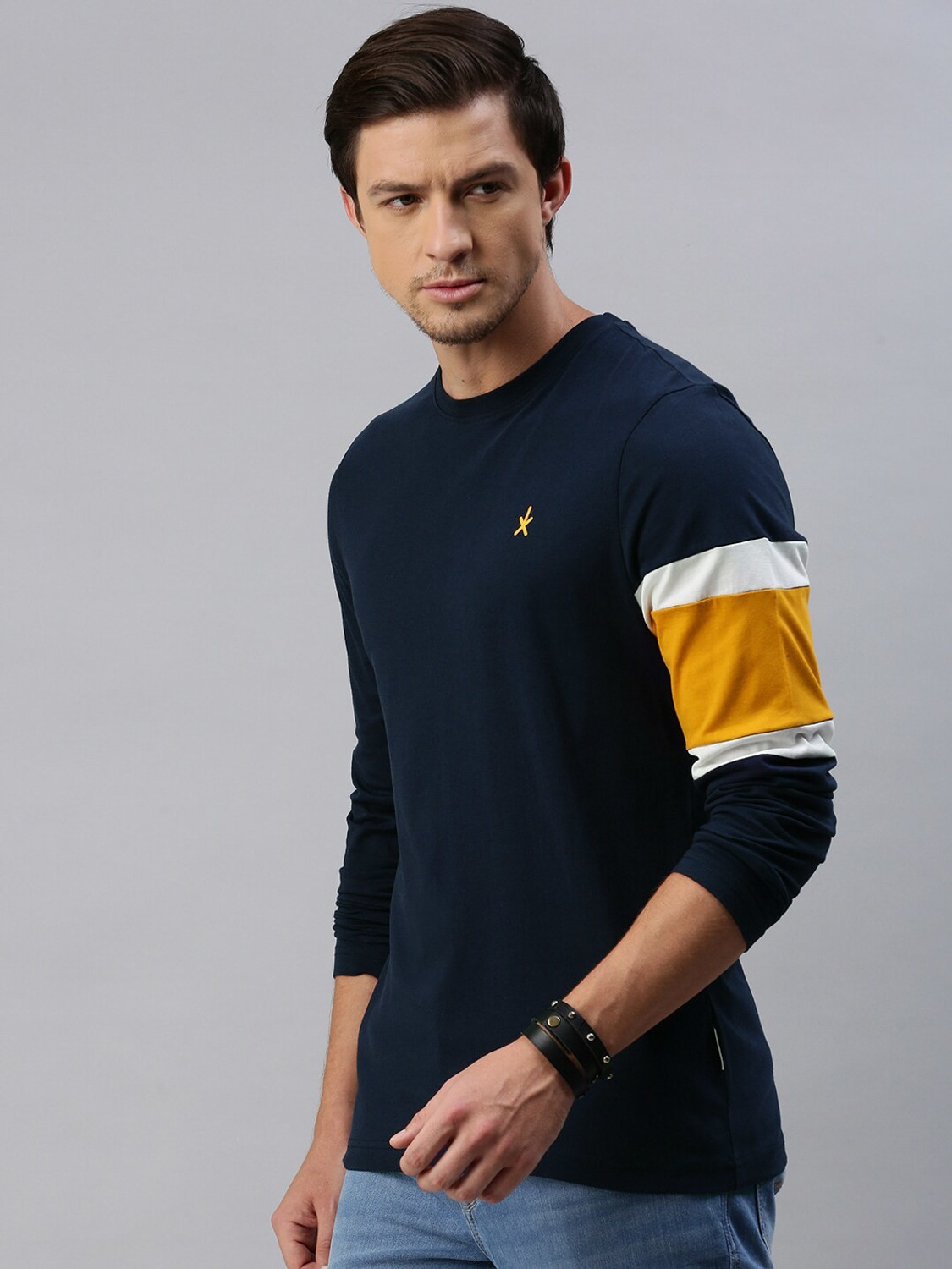 Image of Roadster Colorblock Men Round Neck Dark Blue T-Shirt