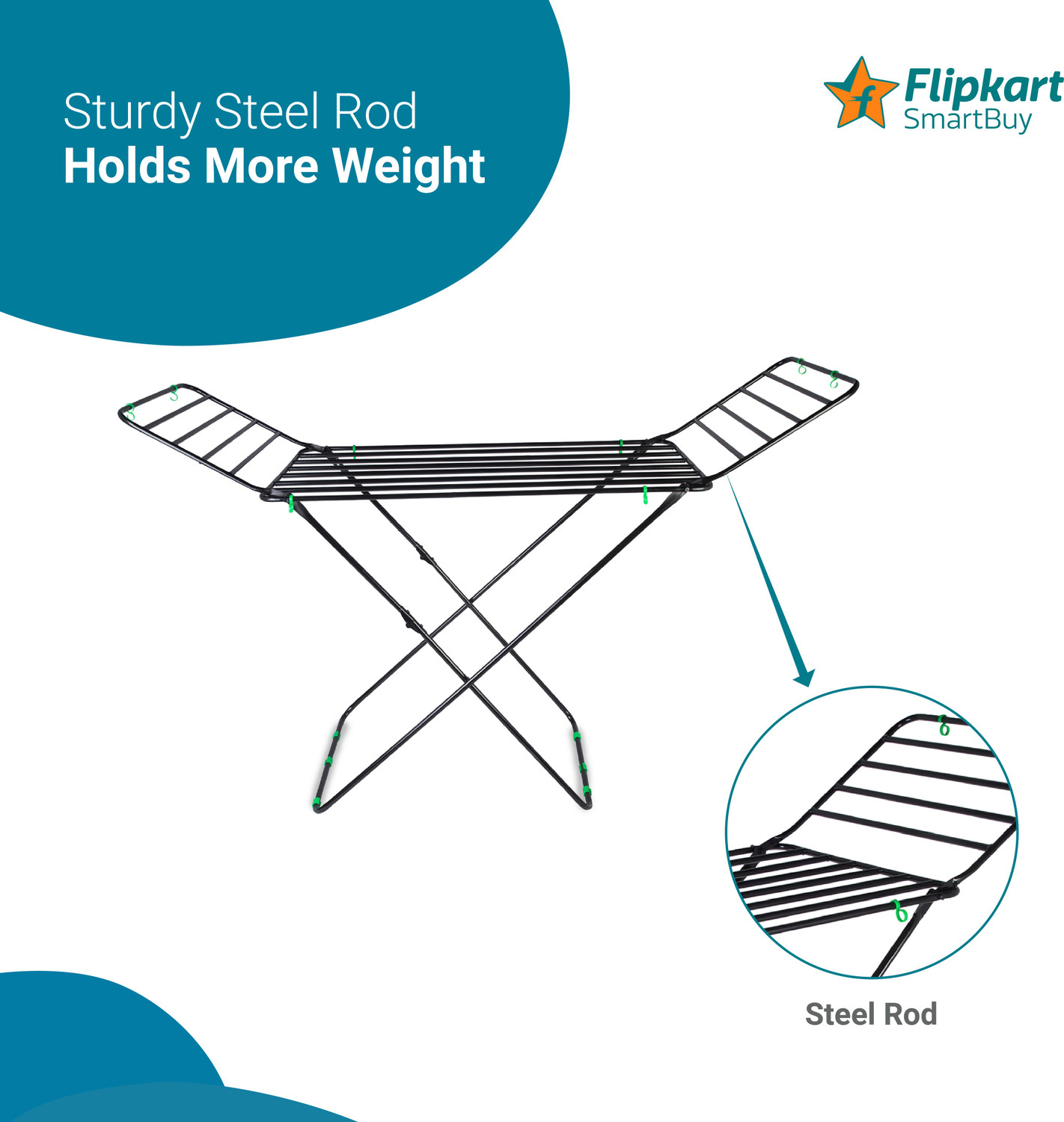 Image of Flipkart SmartBuy Steel Floor Cloth Dryer Stand Pipe Cloth Stand Black Big FSB-004