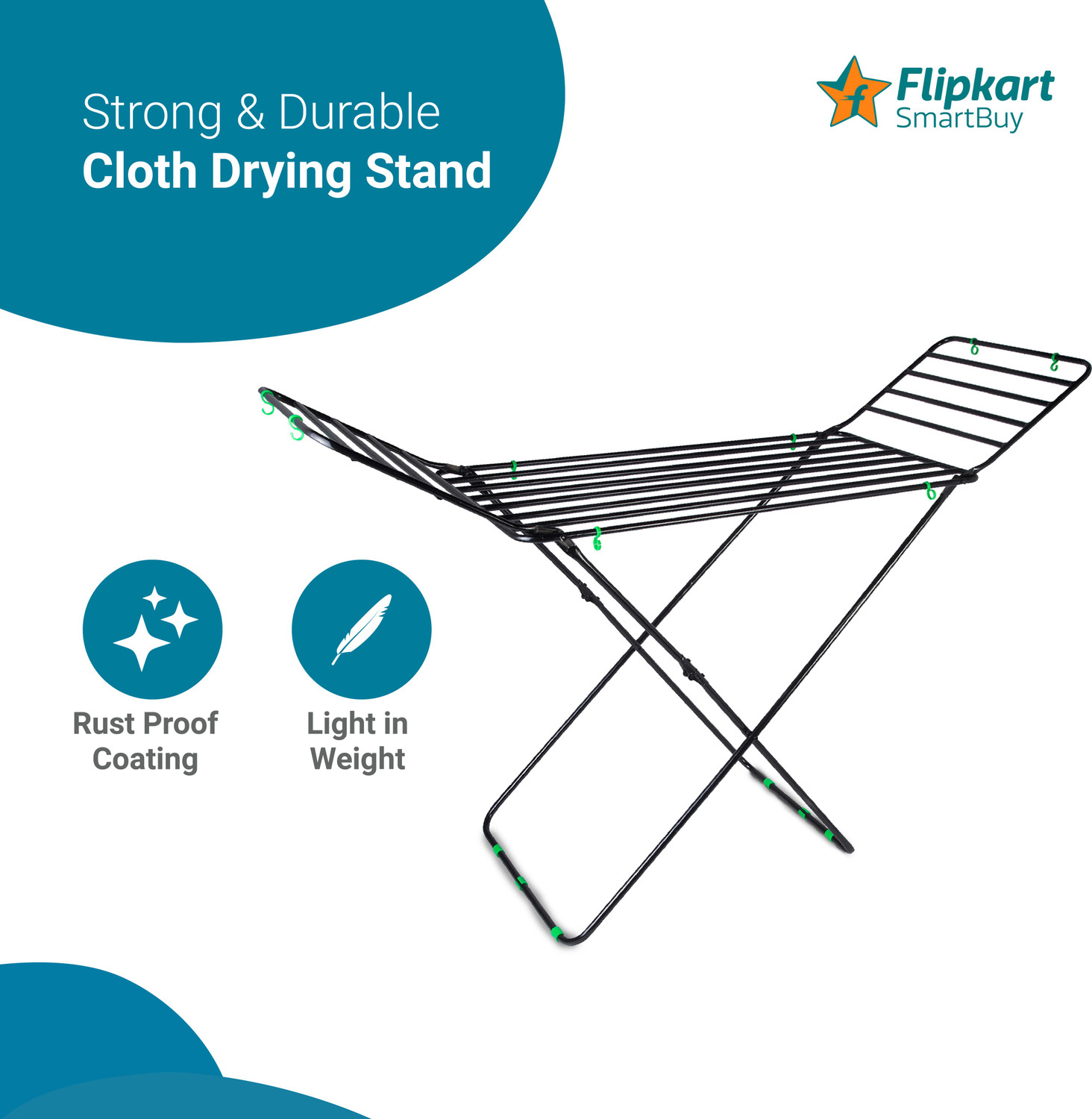 Image of Flipkart SmartBuy Steel Floor Cloth Dryer Stand Pipe Cloth Stand Black Big FSB-004