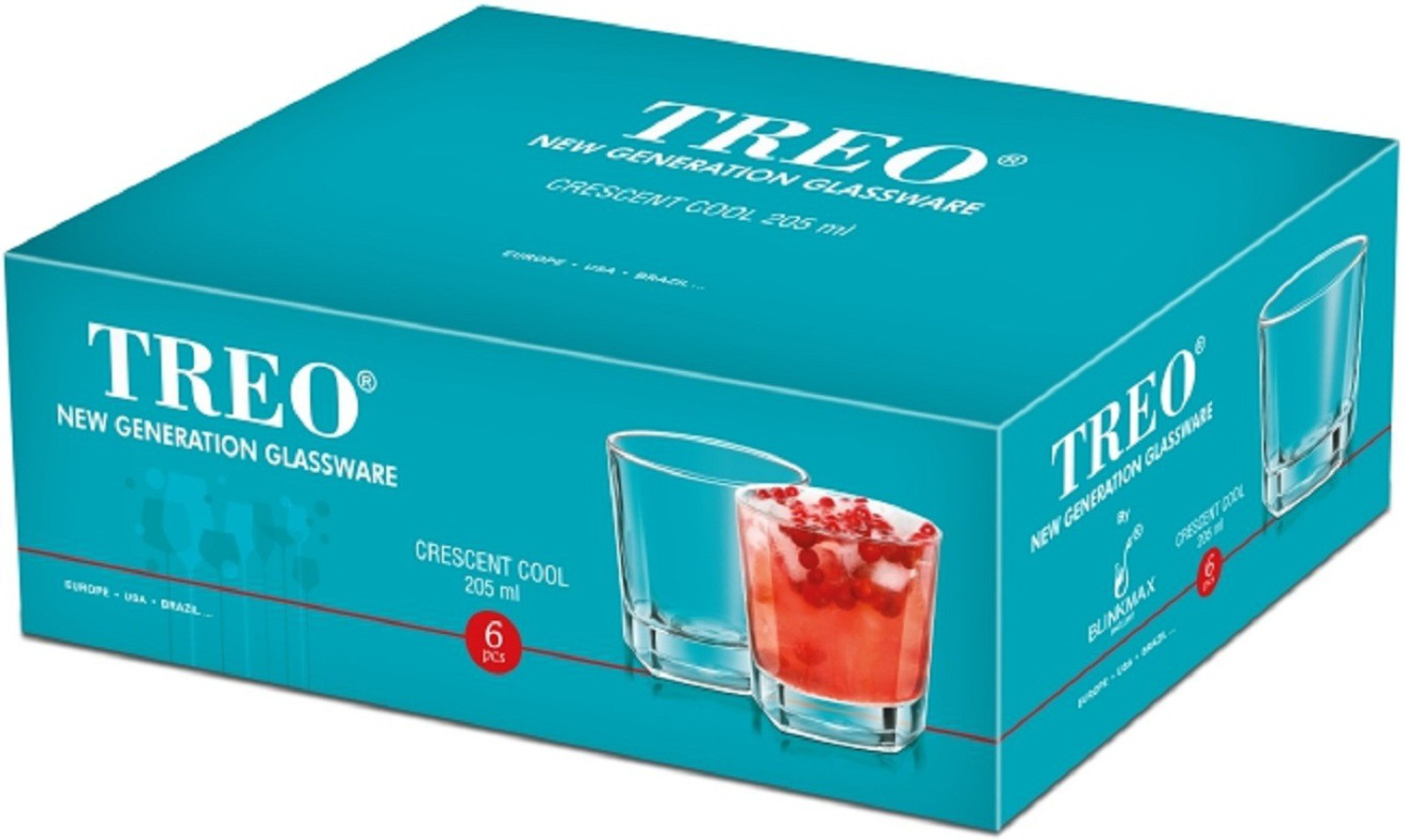 Image of TREO (Pack of 6) Crescent Cool Set of 6, 205 ml, Transparent Glass Set Water /Juice Glass (205 ml, Glass, Clear)