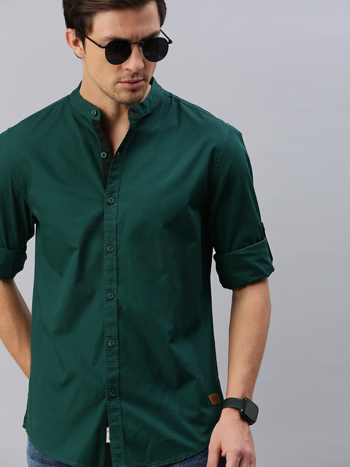 Image of Roadster Men Solid Casual Green Shirt