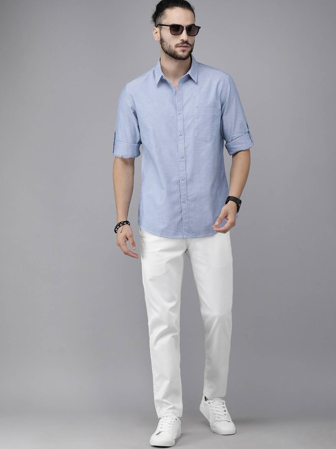 Men Tapered White Pure Cotton Trousers - Image 5