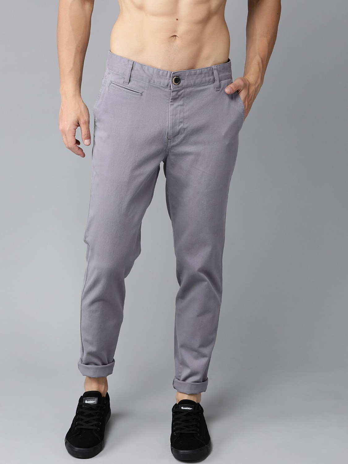 Image of Roadster Regular Fit Men Grey Trousers