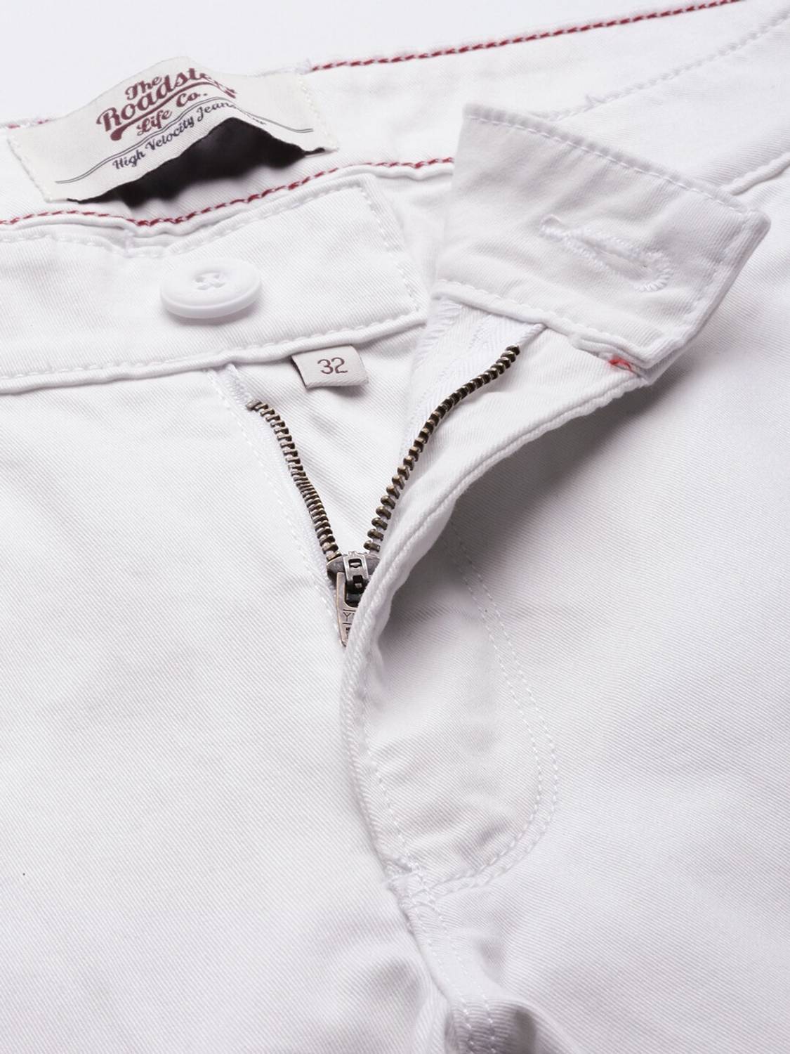 Men Tapered White Pure Cotton Trousers - Image 4