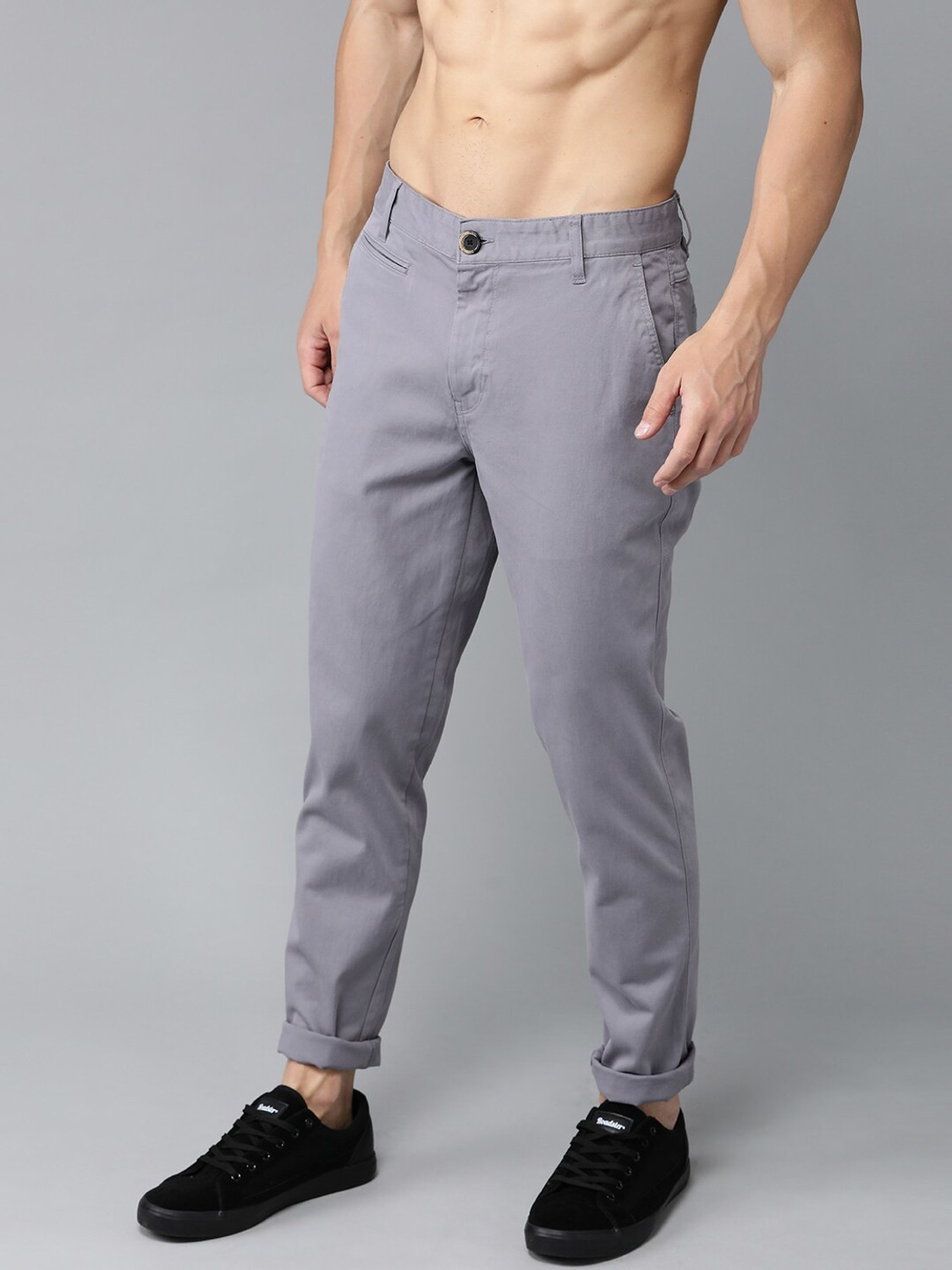Image of Roadster Regular Fit Men Grey Trousers