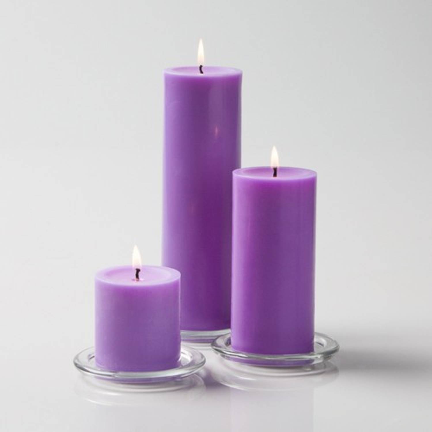 First Row Set of 3 Purple Lavender Scented Pillar Candles Candle