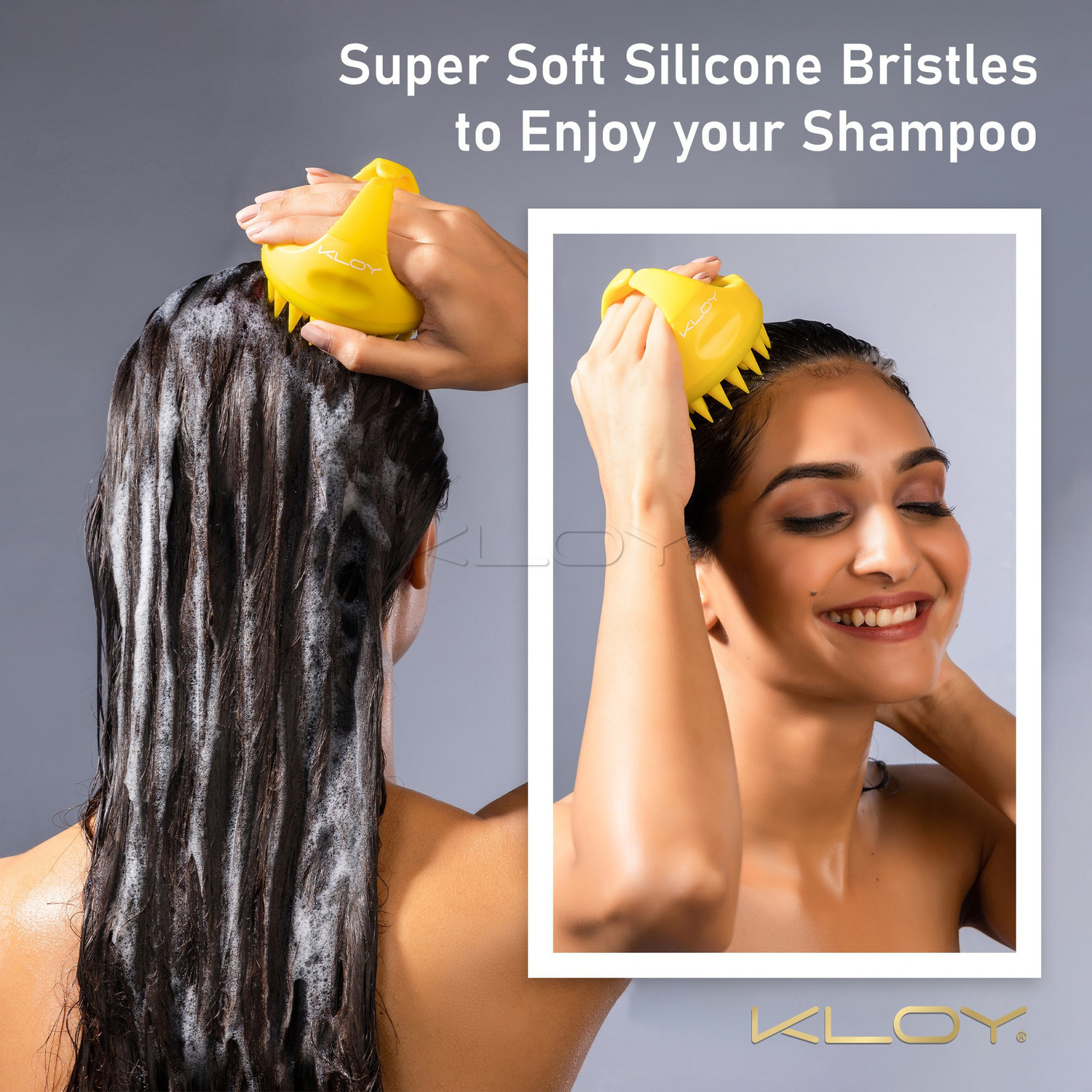 Image of KLOY Hair Scalp Massager Exfoliator Shampoo Brush with Soft Silicone Bristles Anti Dandruff- Yellow