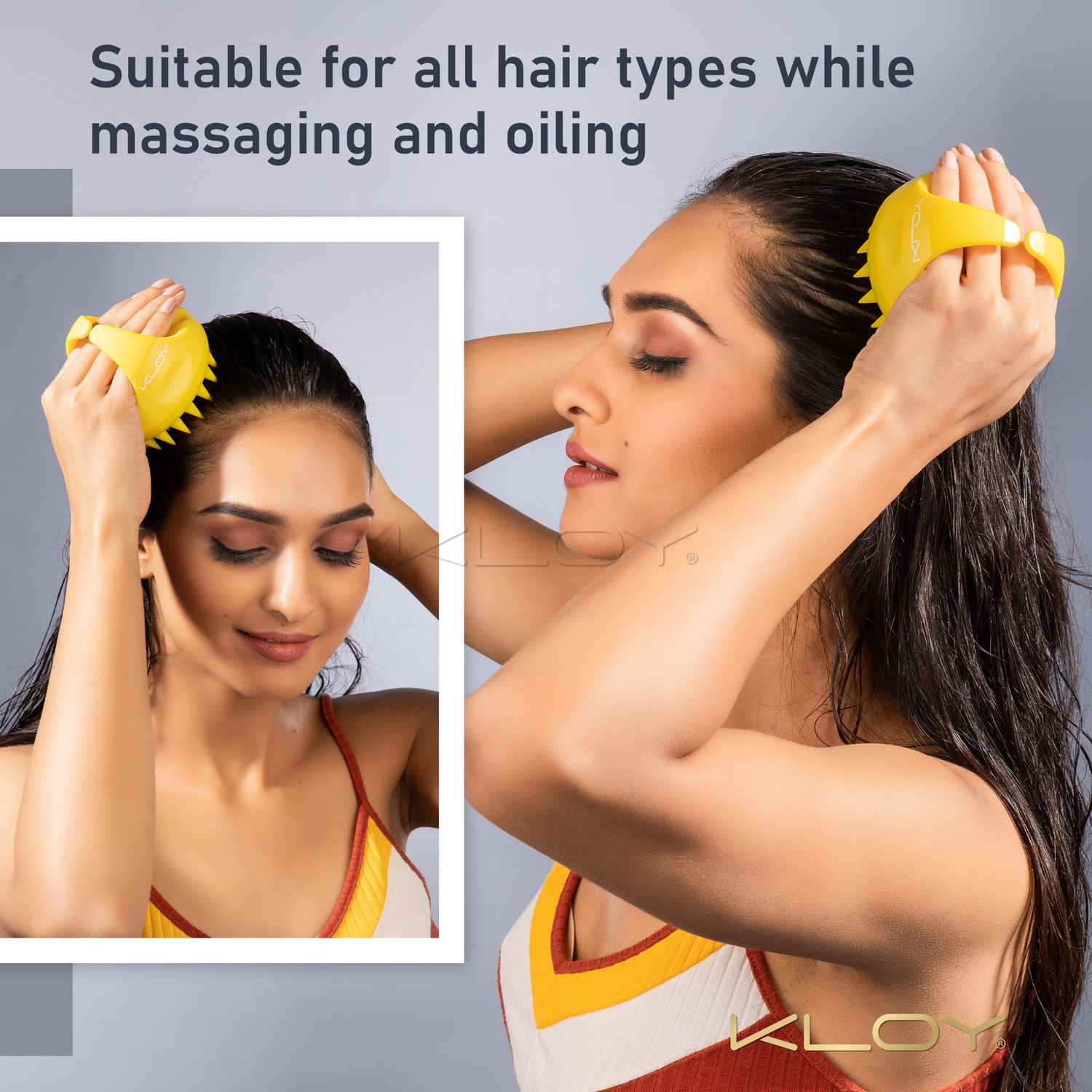 Image of KLOY Hair Scalp Massager Exfoliator Shampoo Brush with Soft Silicone Bristles Anti Dandruff- Yellow