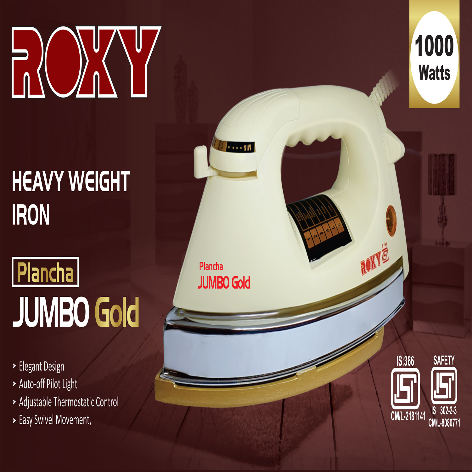 Image of Roxy by Roxy Plancha Jumbo Gold 1000 W Dry Iron