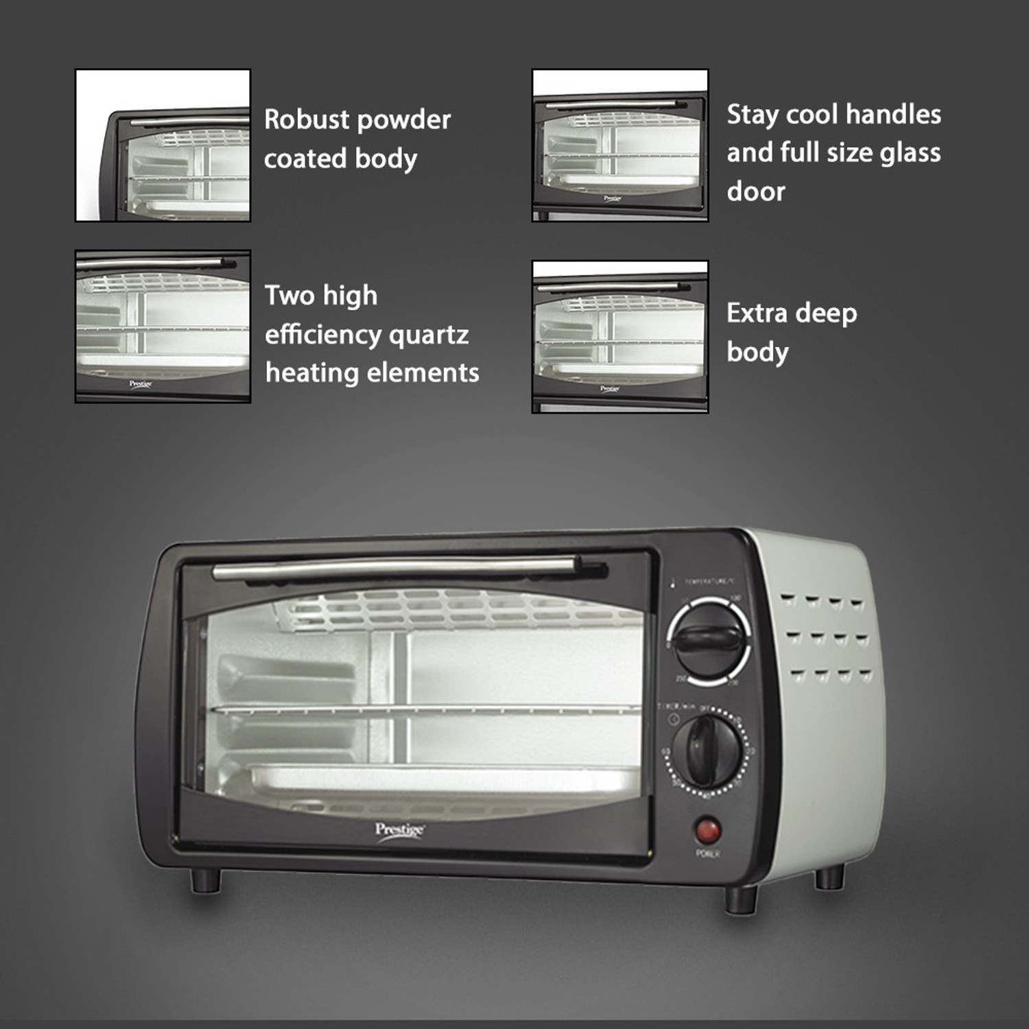 Image of Prestige 9-Litre Oven Toaster Grill OTG POTG 9 PC (41456), Black, Grey