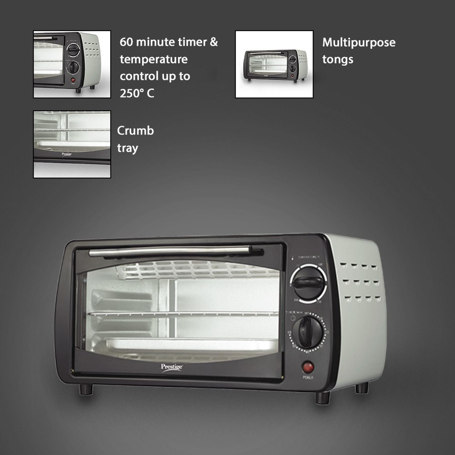 Image of Prestige 9-Litre Oven Toaster Grill OTG POTG 9 PC (41456), Black, Grey