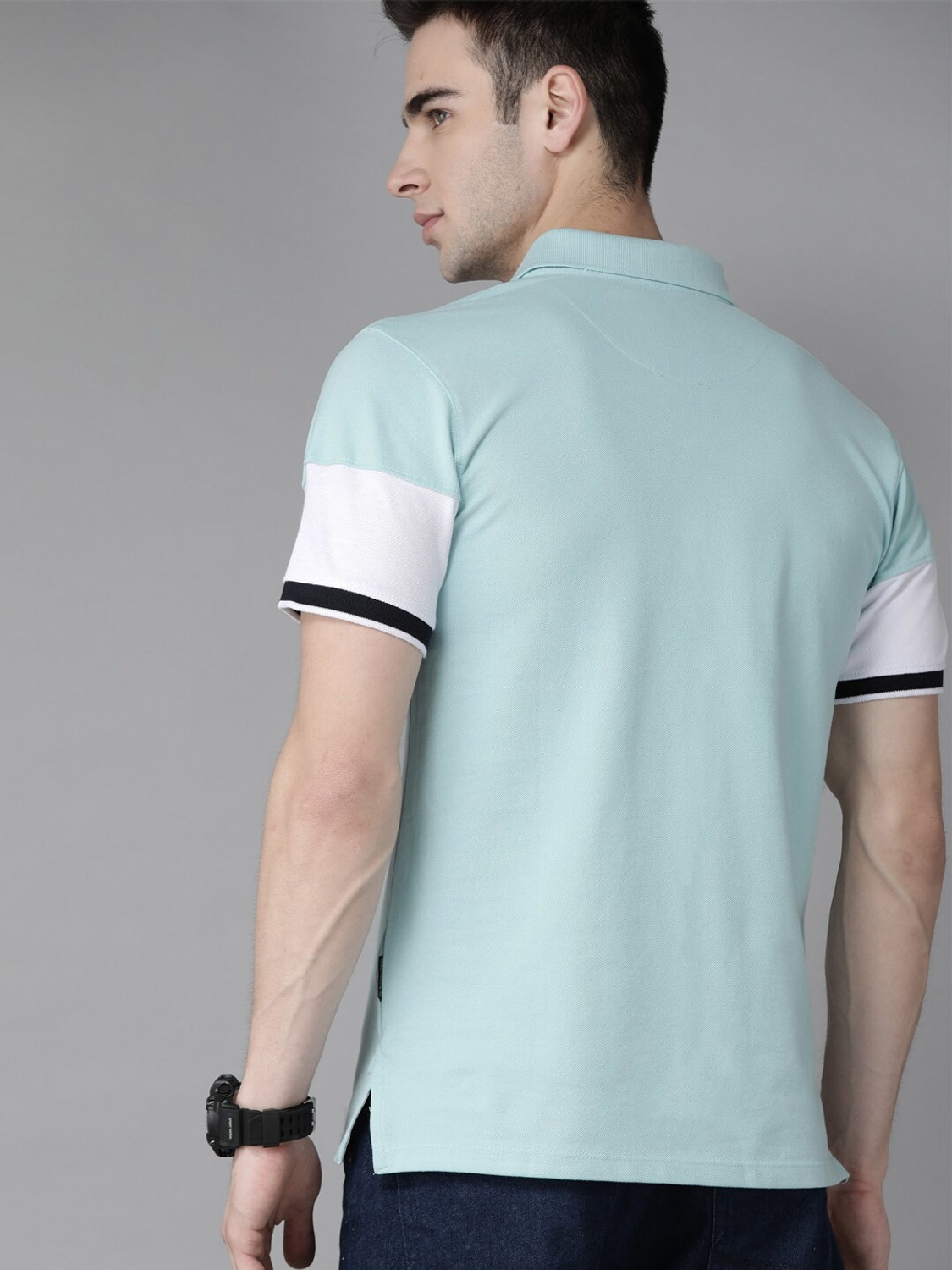 Image of Roadster Solid Men Polo Neck Blue T-Shirt