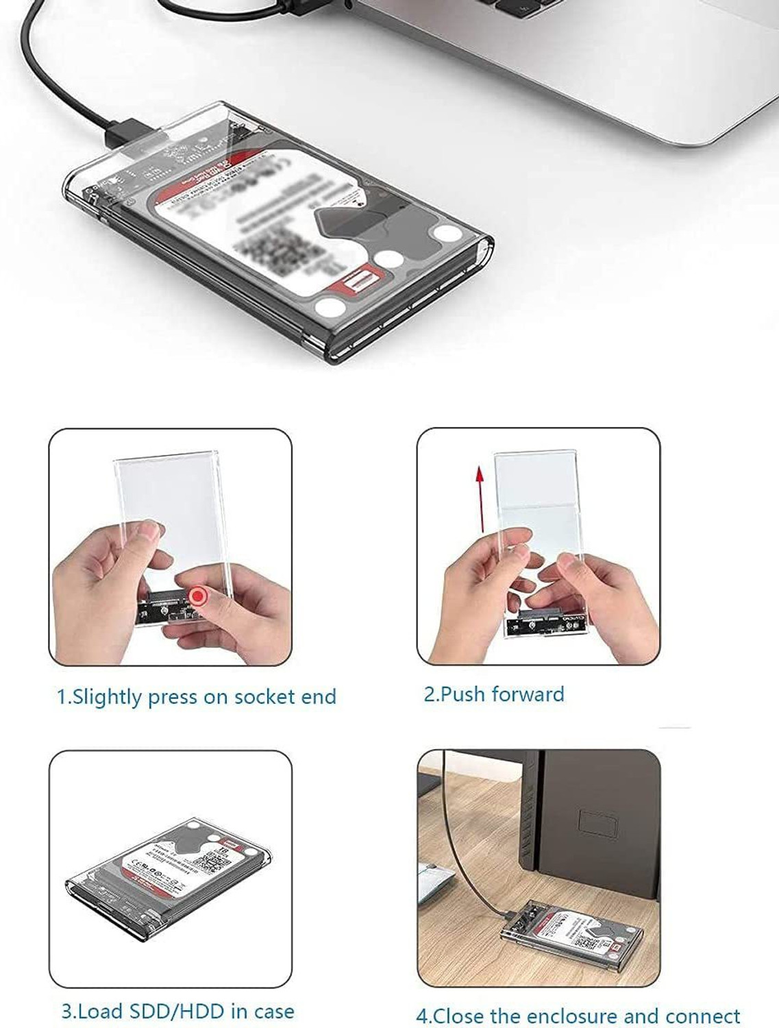 Image of spincart SATA to USB 3.0 External Hard Drive Enclosure HDD /SSD, Transparent Hard Disk Box 2.5 inch Hard Drive Enclosure
