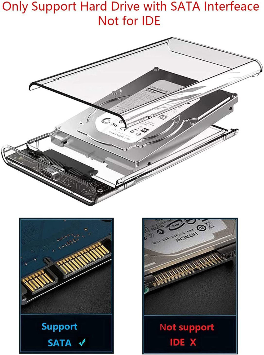 Image of spincart SATA to USB 3.0 External Hard Drive Enclosure HDD /SSD, Transparent Hard Disk Box 2.5 inch Hard Drive Enclosure