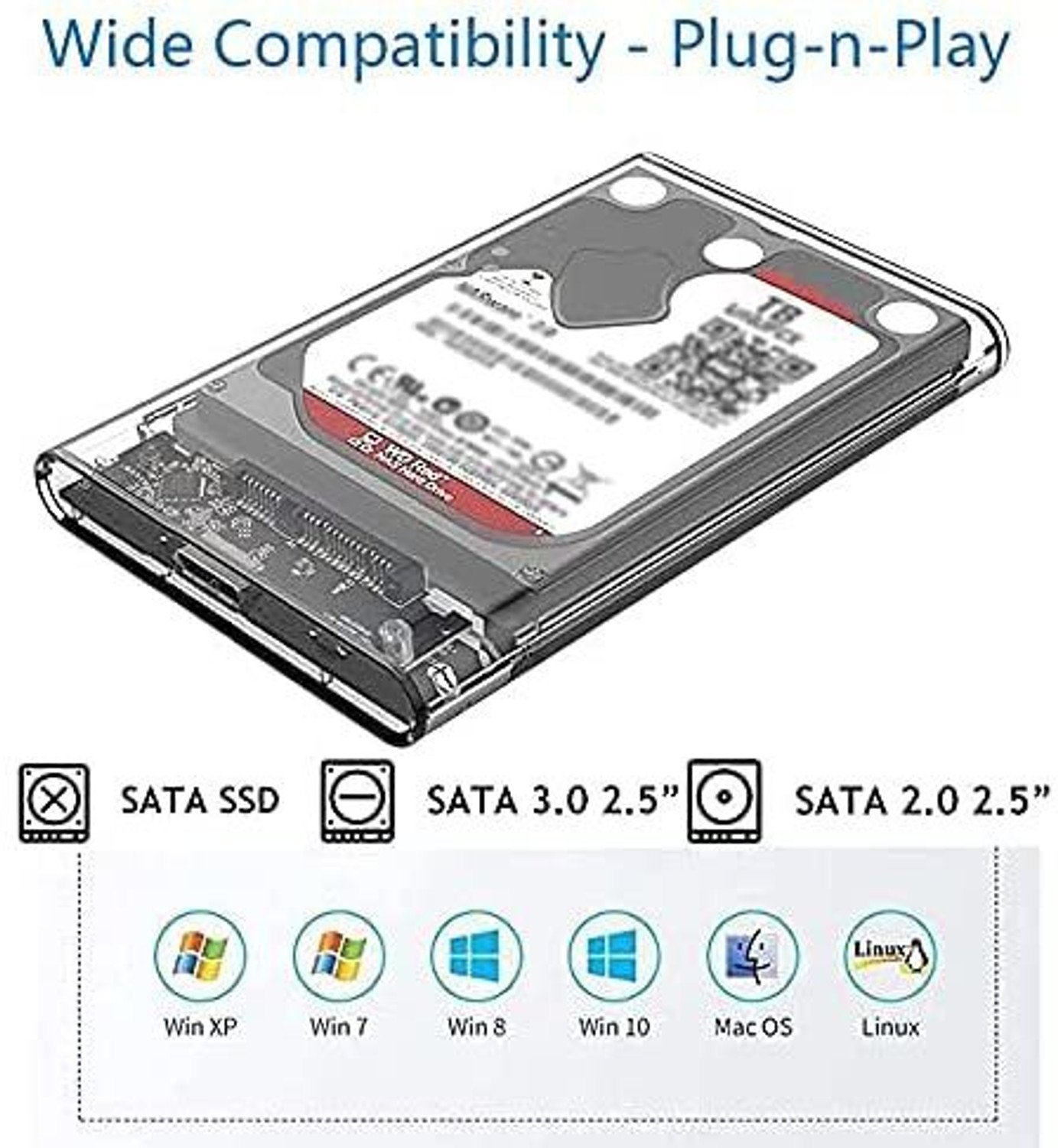 Image of spincart SATA to USB 3.0 External Hard Drive Enclosure HDD /SSD, Transparent Hard Disk Box 2.5 inch Hard Drive Enclosure