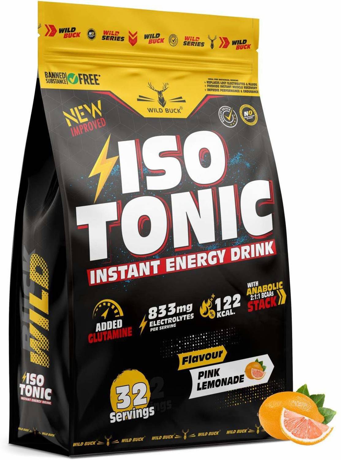 WILD BUCK Isotonic Energy Drink with Glutamine, Electrolytes, BCAA - Image 1