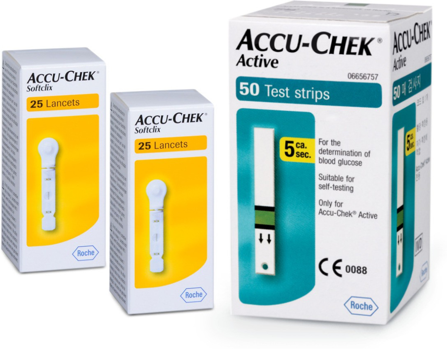 Image of ACCU-CHEK Active 50 strips with 2 pack of Softclix Lancets 50 Glucometer Strips