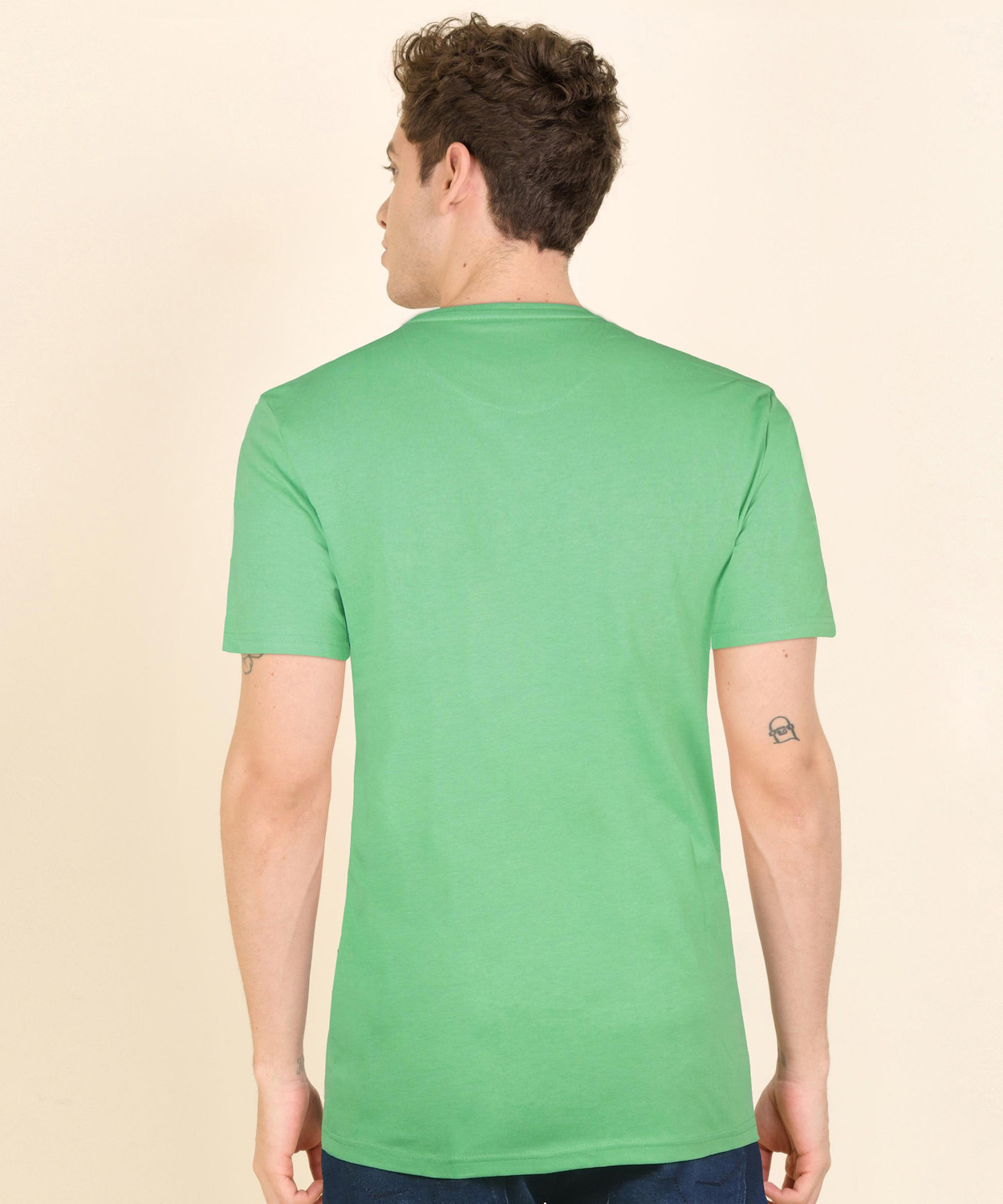 Image of PETER ENGLAND Printed Men Round Neck Green, Grey T-Shirt