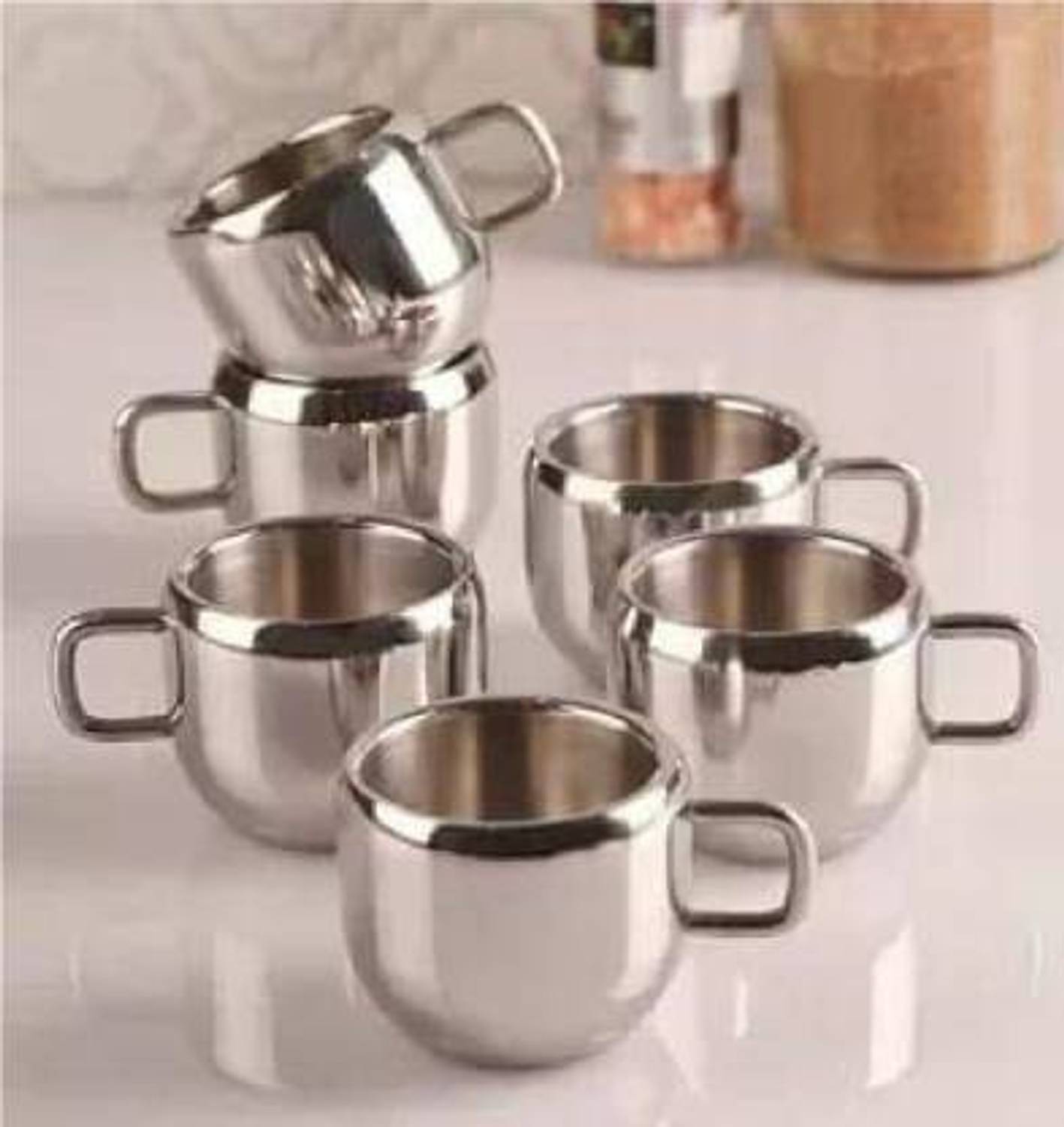 ATROCK Pack of 6 Stainless Steel Pack of 6 Stainless Steel Steel Cups for Tea Set of Six Stainless Steel Heavy Gauge Double Walled Tea/Coffee Cup (Silver) Apple Tea Cup