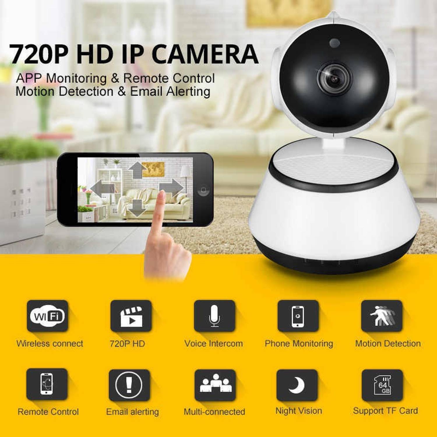 IBS IP CAM Mini Robot Wireless WIFI Network Security HD Remote Monitor 720P CCTV 360 DEGREE ROTATION TWO WAY AUDIO MOTION DETECTION ALARM NIGHT VISION Security Camera