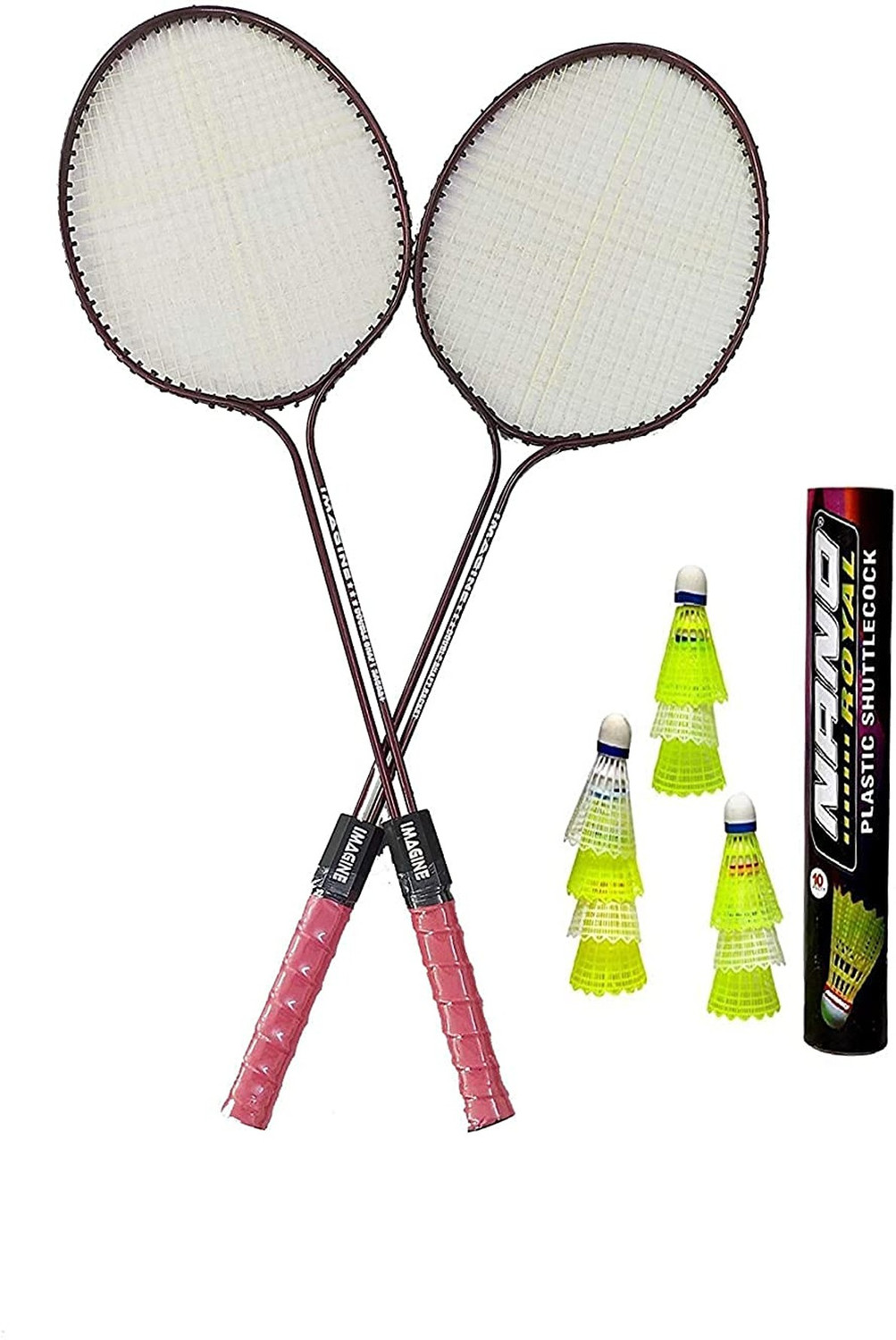 Image of PrintBharat 1 Pair Bada Racket Double Rod shuttle box Badminton Kit