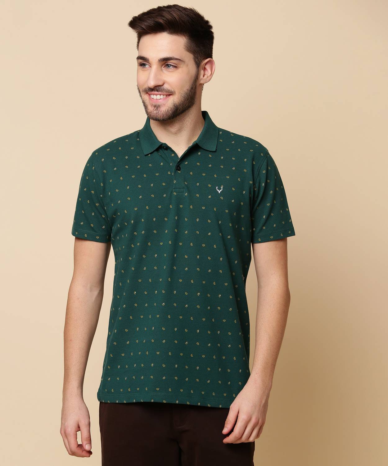 Allen Solly Printed Men Polo Neck Green T-Shirt