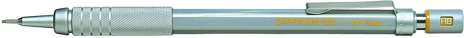 Image of PENTEL Graphgear 500 Mechanical Pencil, 0.9mm Lead, Grade HB, 1 x Graphgear Pencil, Silver Pencil