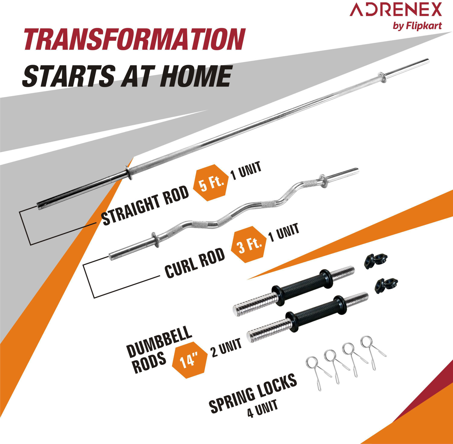 Image of Adrenex 70 kg Barbells and Dumbbell Rods and Accessories Home Gym Combo