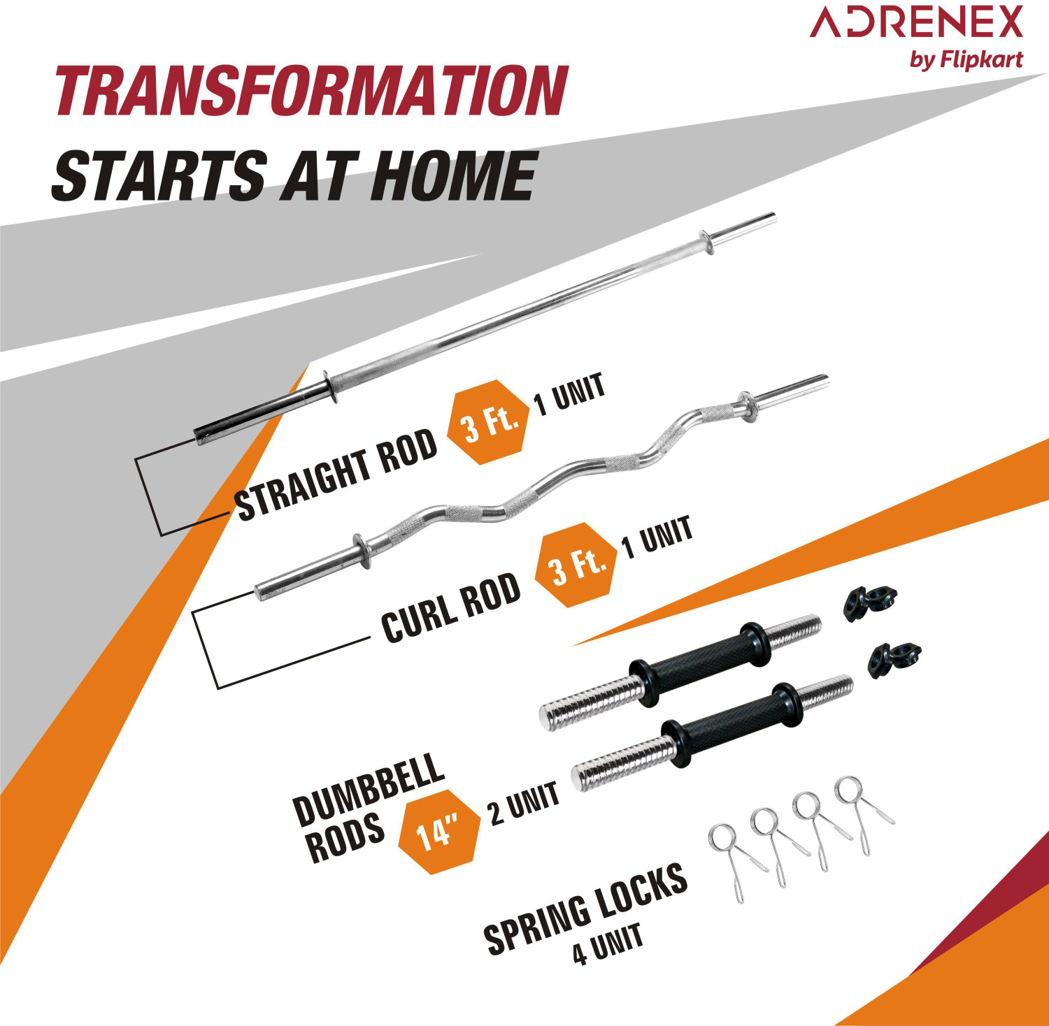 Image of Adrenex 30 kg Barbells, Dumbbells and Accessories Home Gym Combo