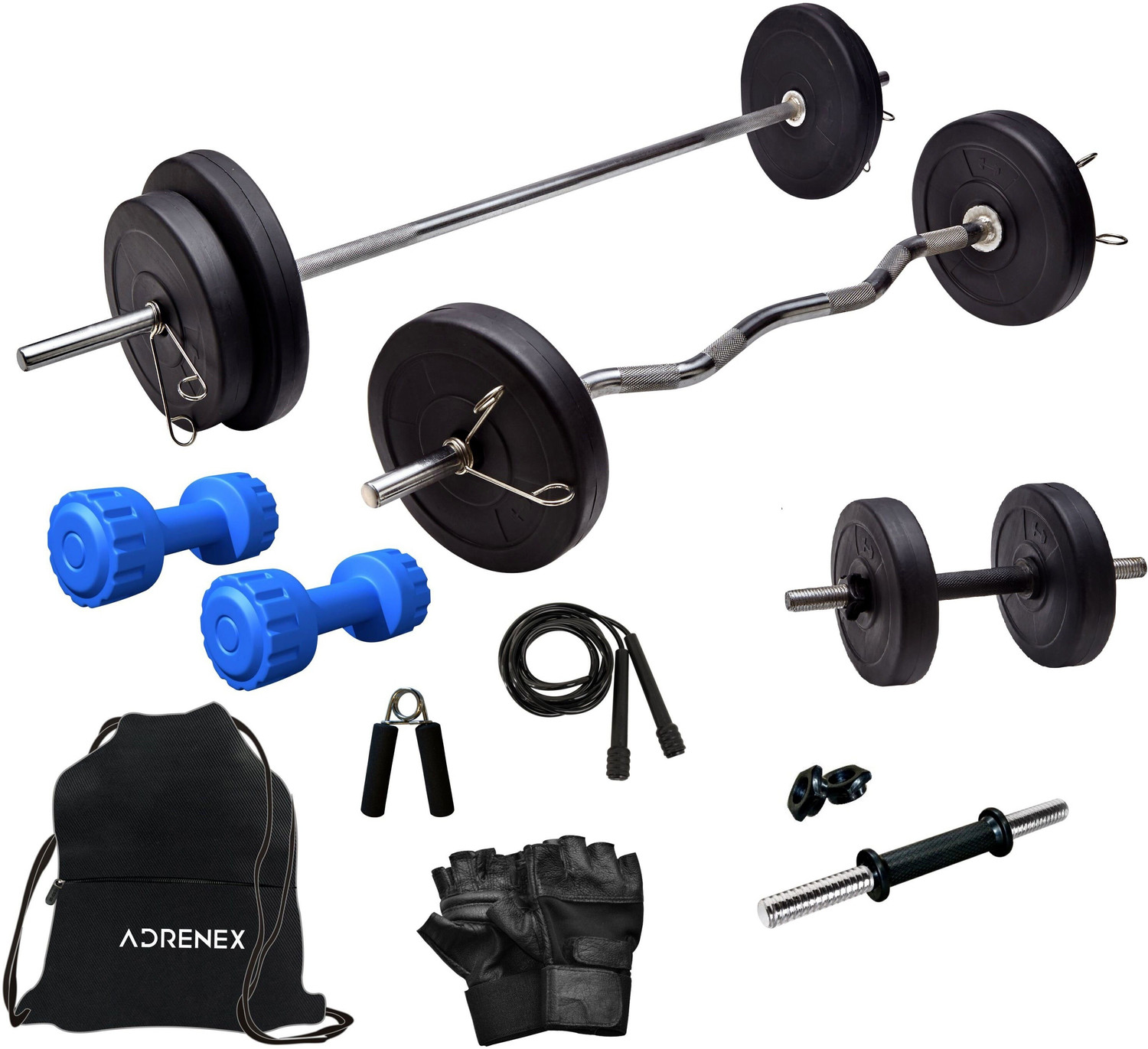 Image of Adrenex 30 kg Barbells, Dumbbells and Accessories Home Gym Combo