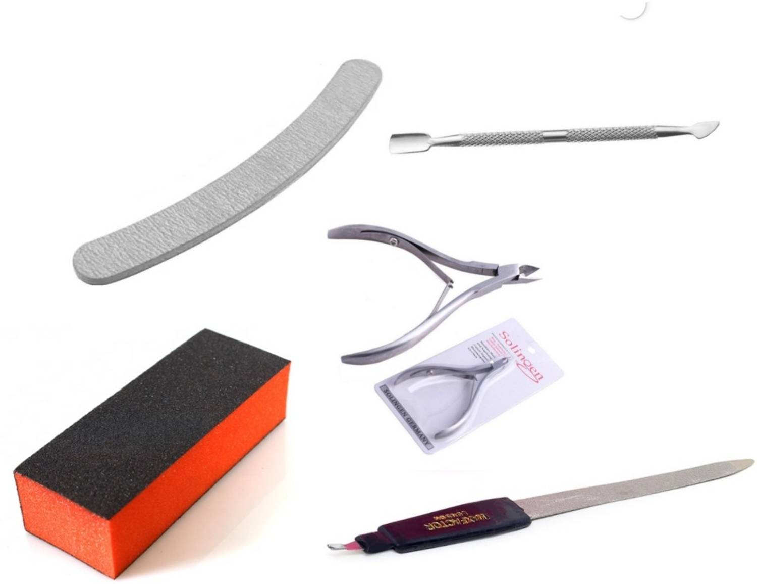 Adoere Nail Tools Combo Pusher, Cuticle Cutter, Filer, Block Buffer, 2 in 1 Filer