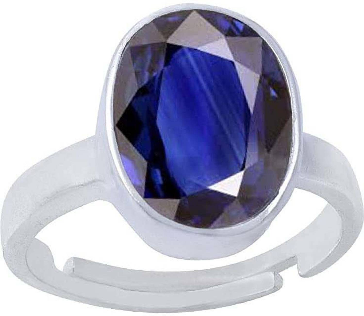 Ametsa 5.25 Ratti Blue Sapphire ( Neelam Stone ) Adjustable Ring |100% Original Lab Certified Gemstone For Men & Women Alloy Sapphire Rhodium Plated Ring