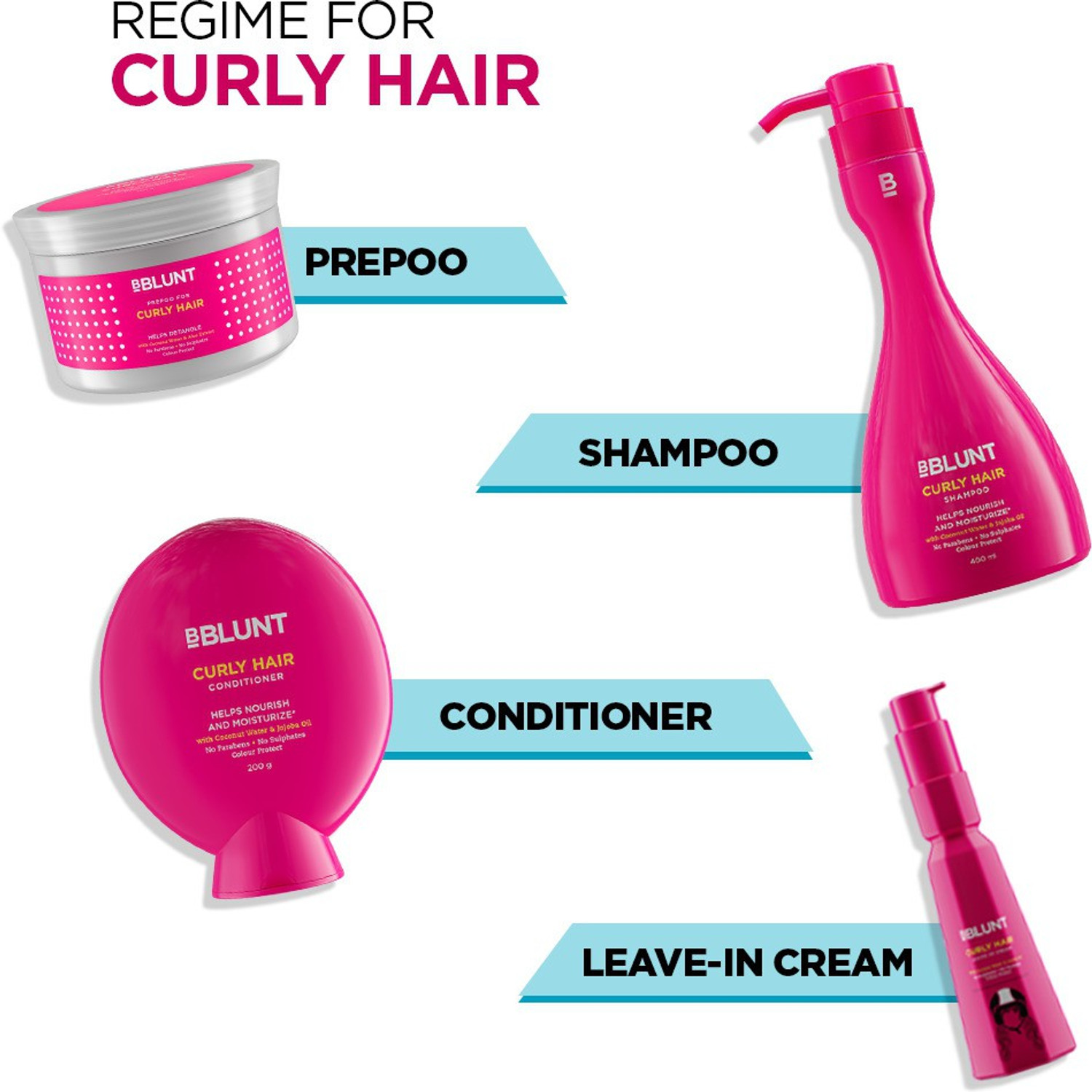 Image of BBlunt Curly Hair Leave-In Cream, with Coconut Water & Jojoba Oil. No Parabens, Sulphates. 150g Hair Cream