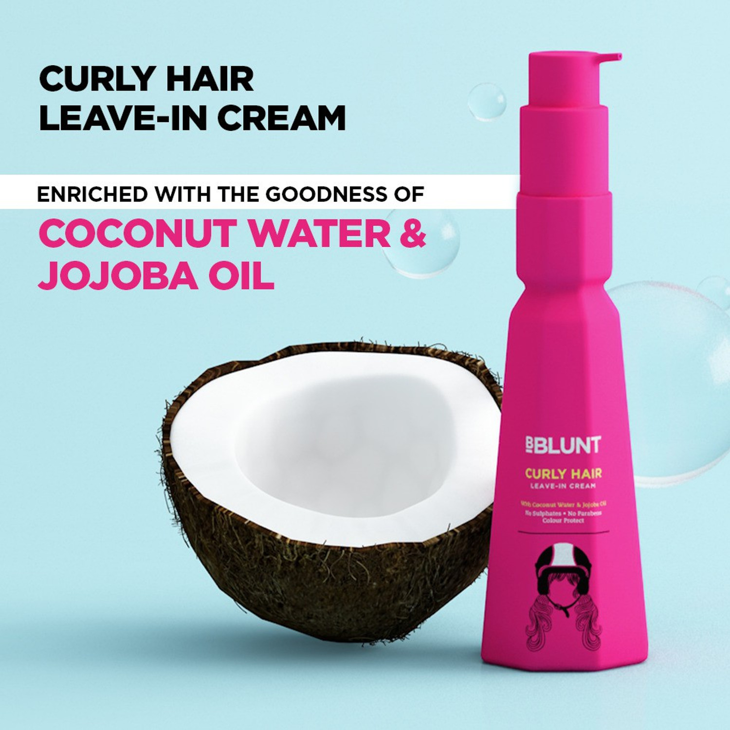 Image of BBlunt Curly Hair Leave-In Cream, with Coconut Water & Jojoba Oil. No Parabens, Sulphates. 150g Hair Cream
